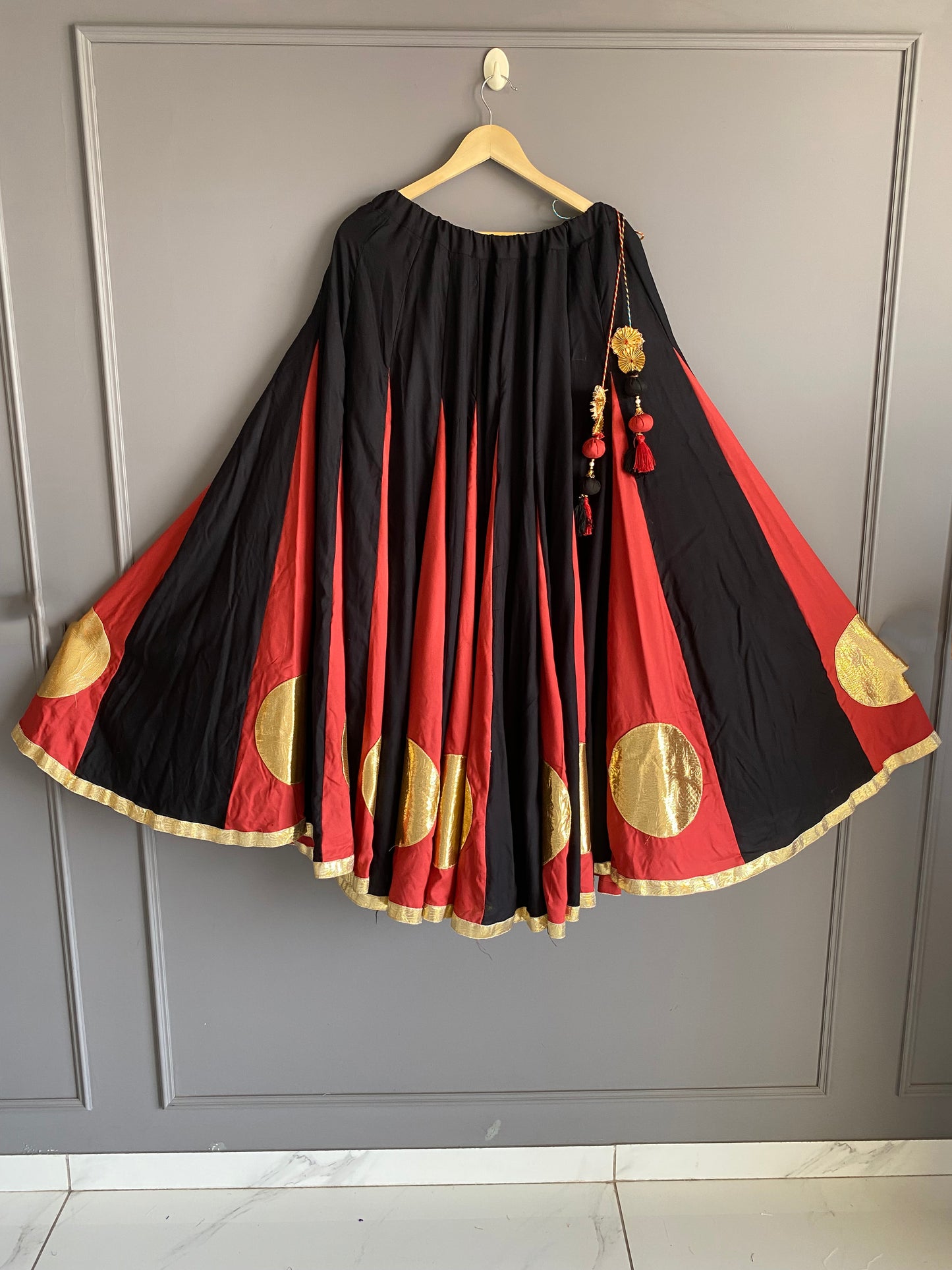 Black And Lust Orange Lampo Circle Ghaghra