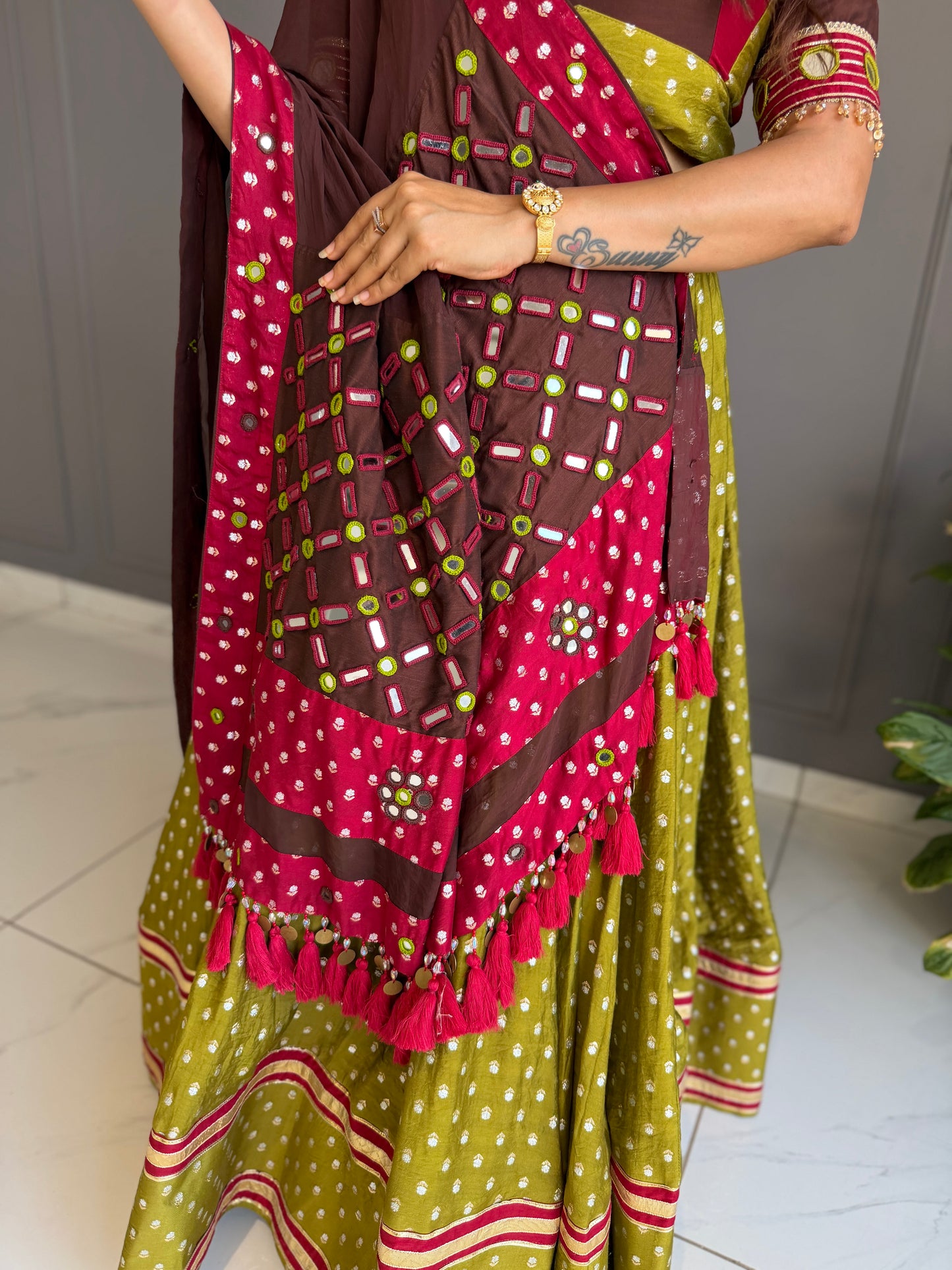 Mehndi and Brown Chaniya Choli set