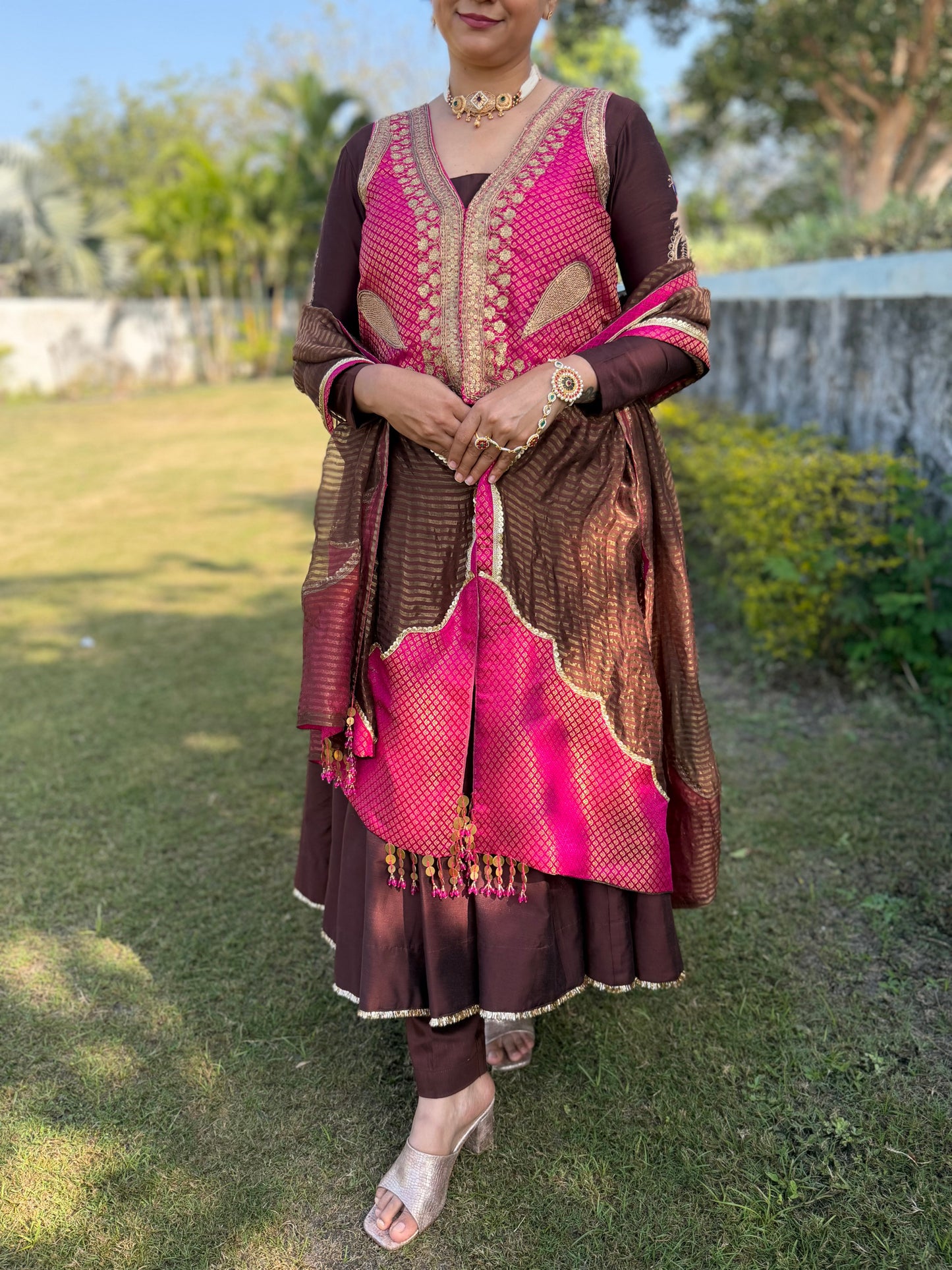 Brown Heritage Jacket Anarkali Suit Set
