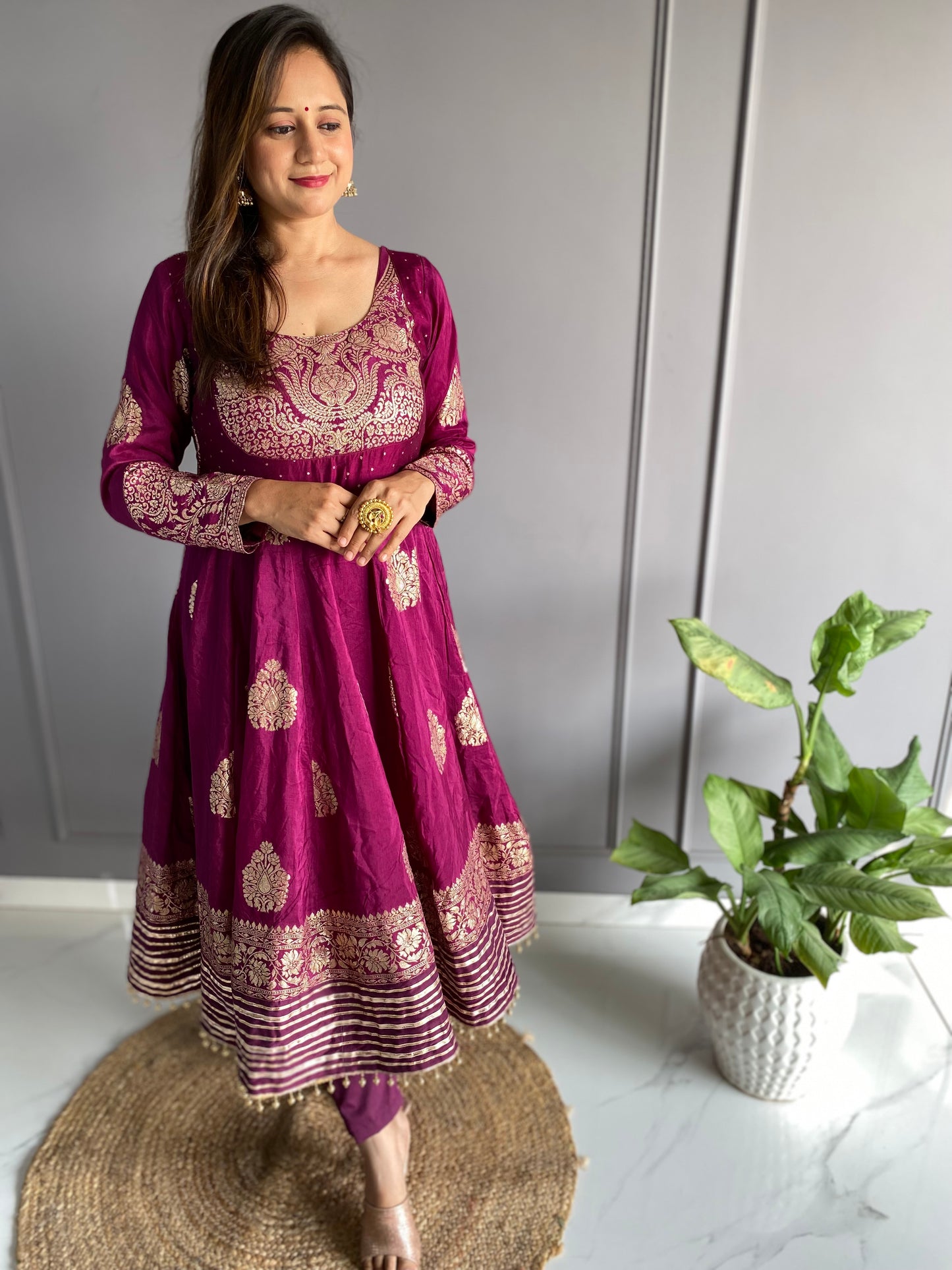 Purple Silk Anarkali Suit Set