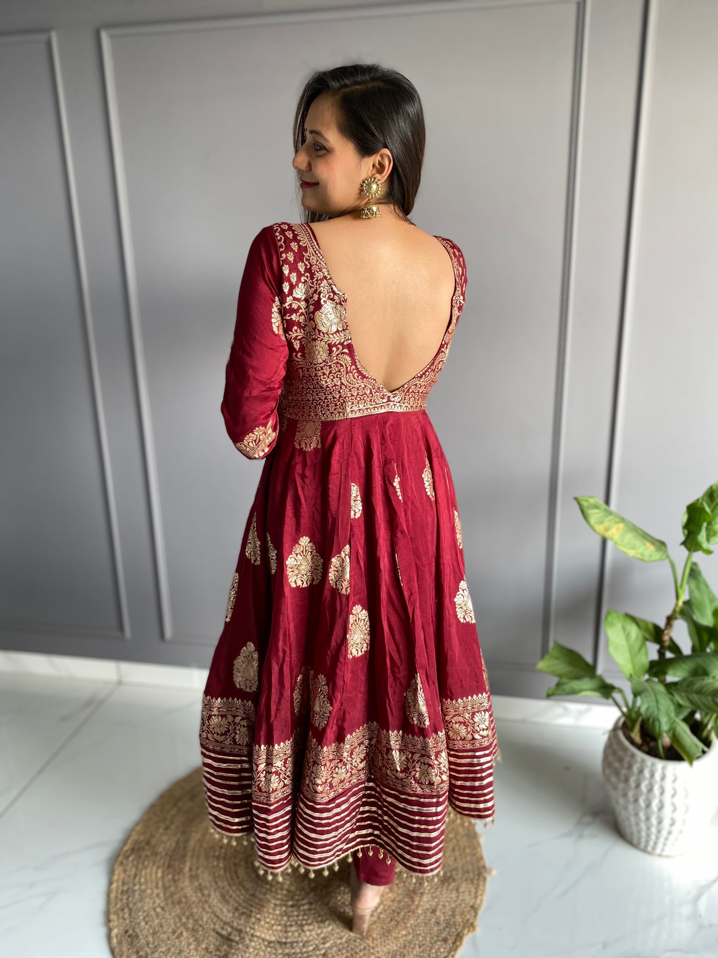 Maroon Silk Anarkali Suit Set