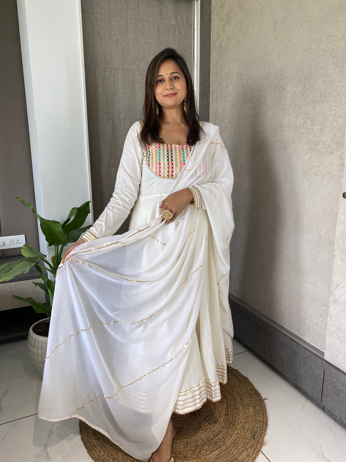 White Anarakali Set