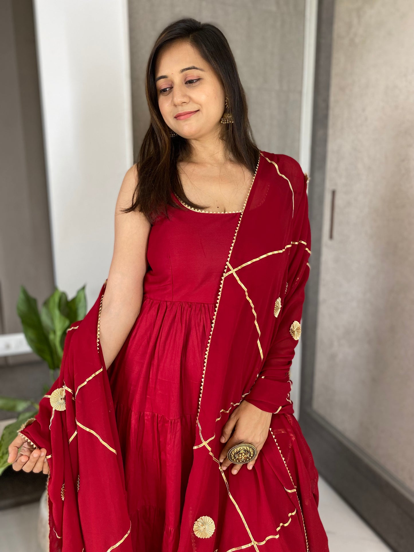 Red Anarkali Suit Set