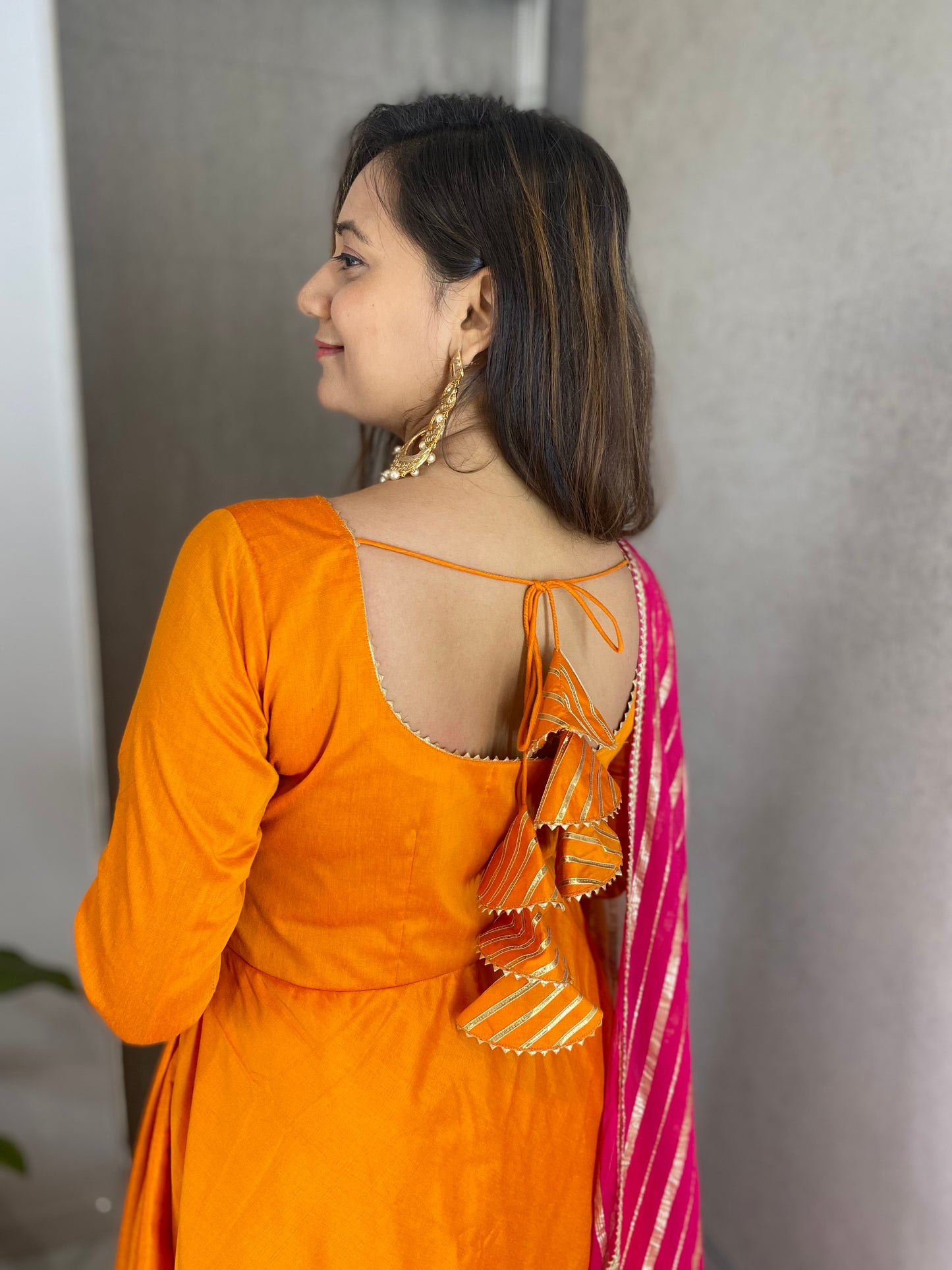 Orange Anarkali With Banasari Georgette Duppata