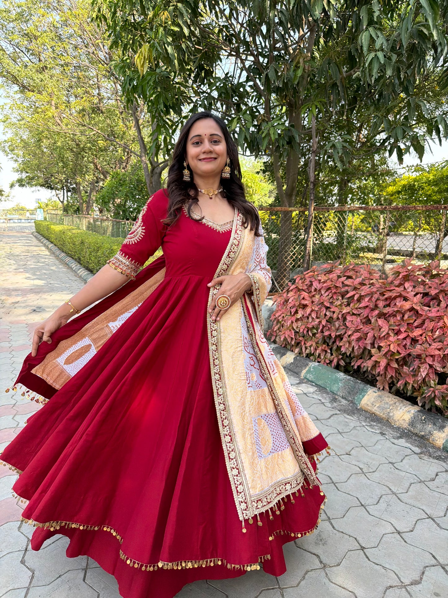 Red Anarkali With Pure Rai Bandhej Duppatta