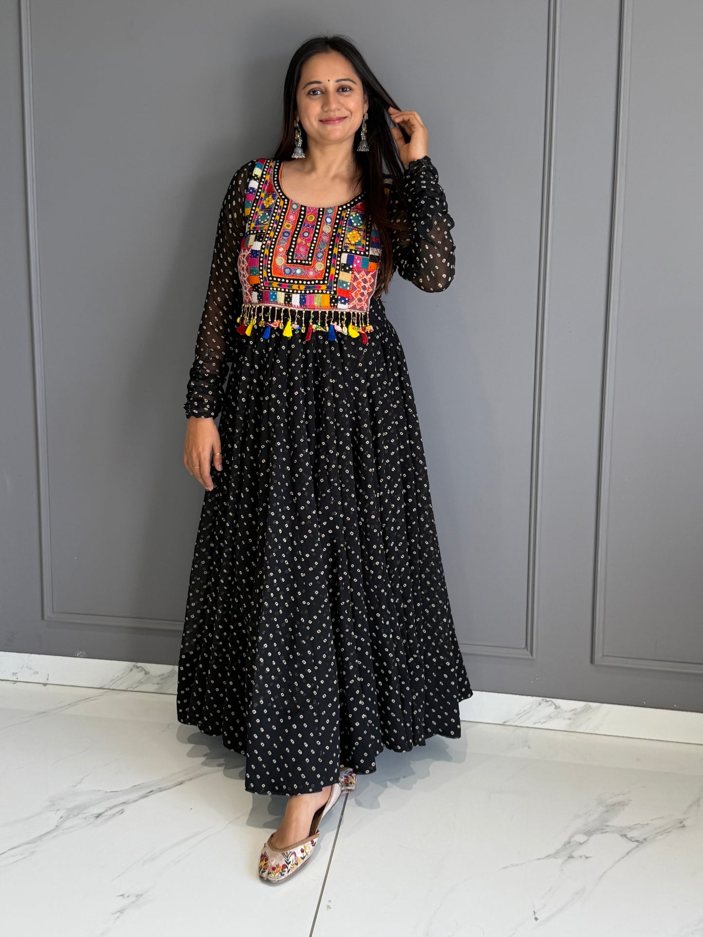 Black Bandhej Chiffon Dress