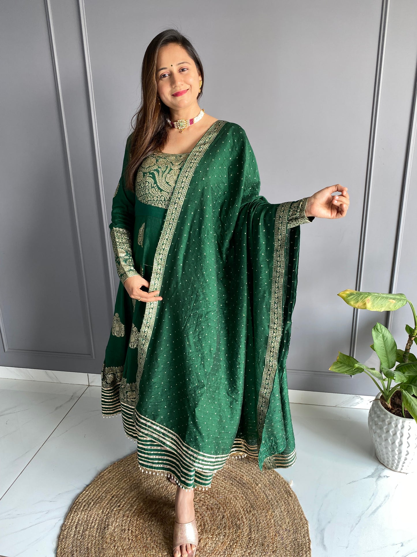 Green Silk Anarkali Suit Set