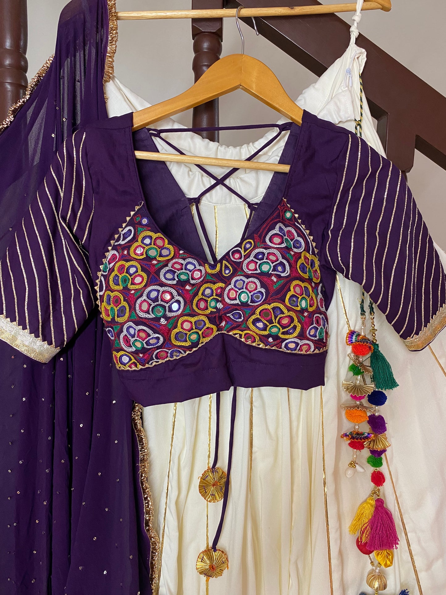 Gamthi Offwhite and Purple Chaniya Choli