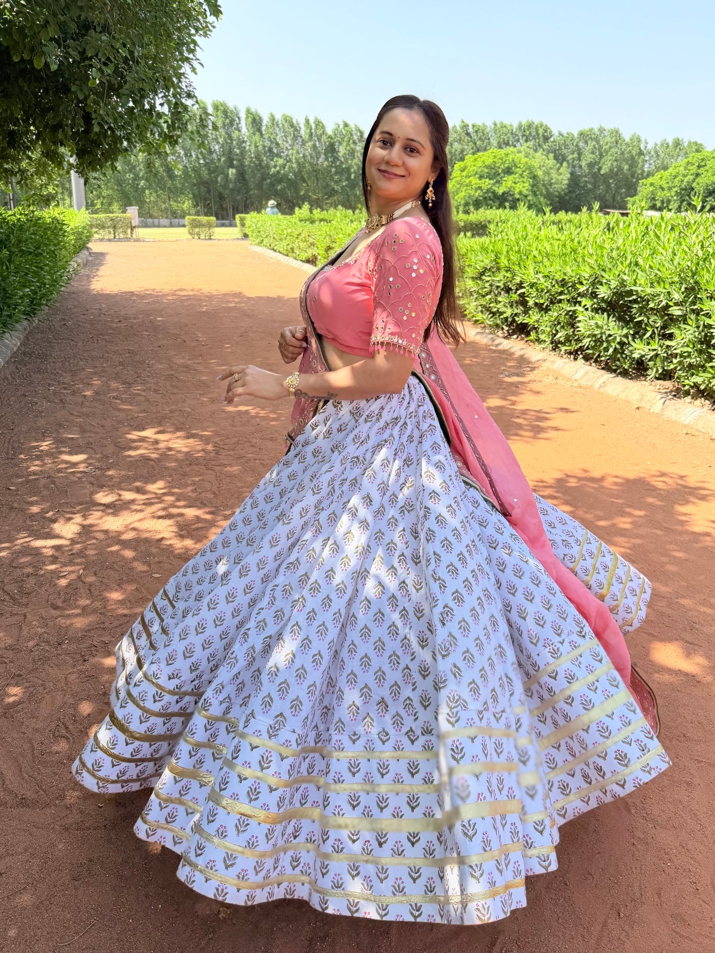 White and Peach Chaniya Choli Set