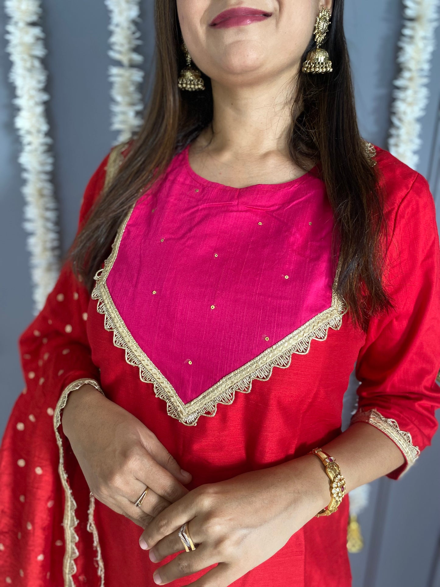 Red Kurta Pant Suit Set