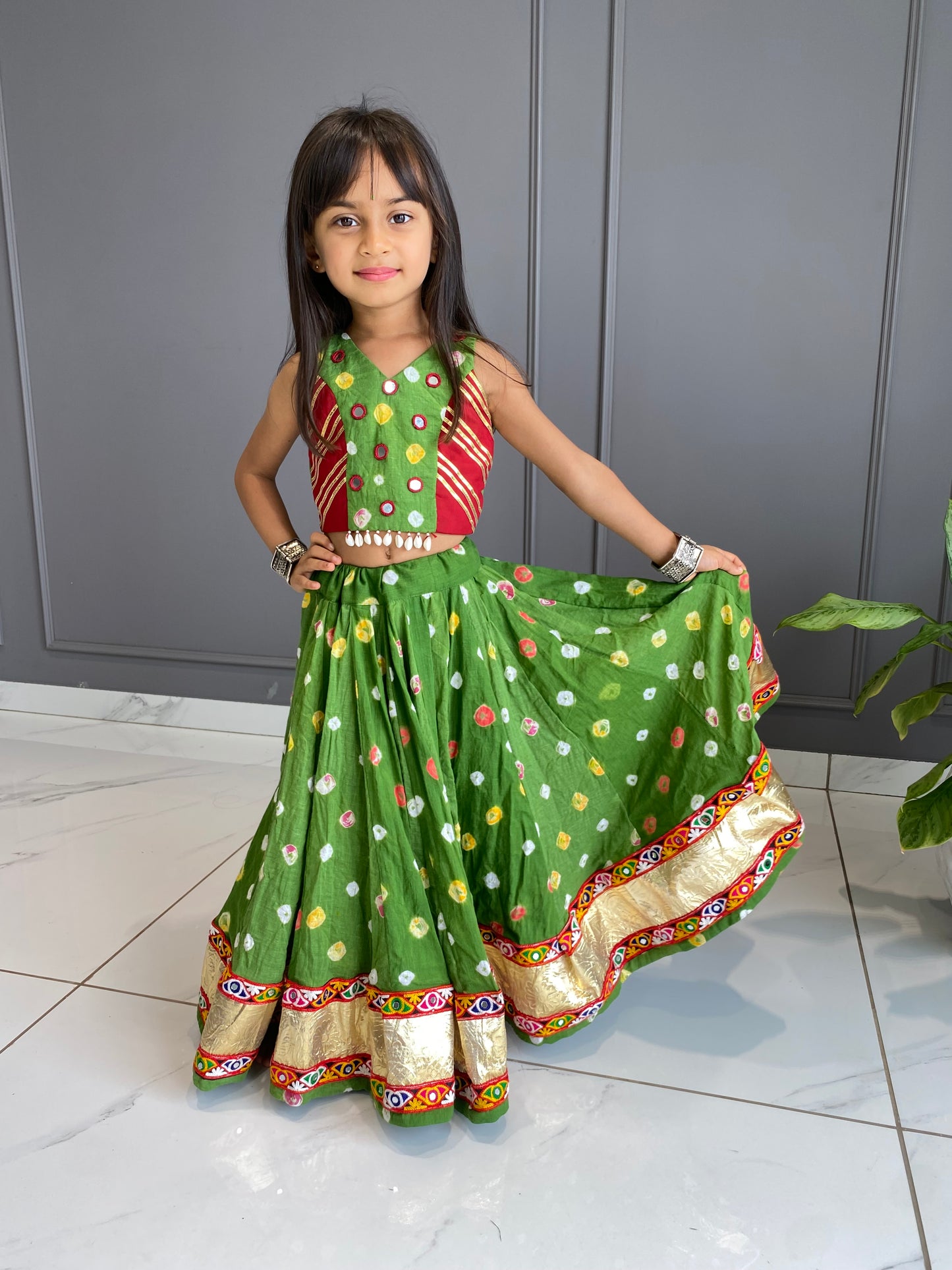 Mahendi Green Bandhej Chaniya Choli