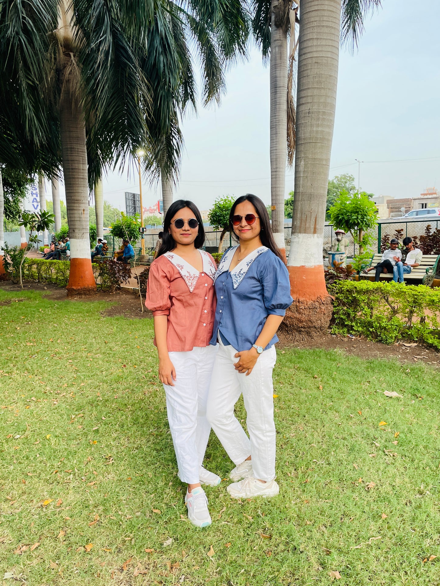 Blue Embroidary Collar Shirt