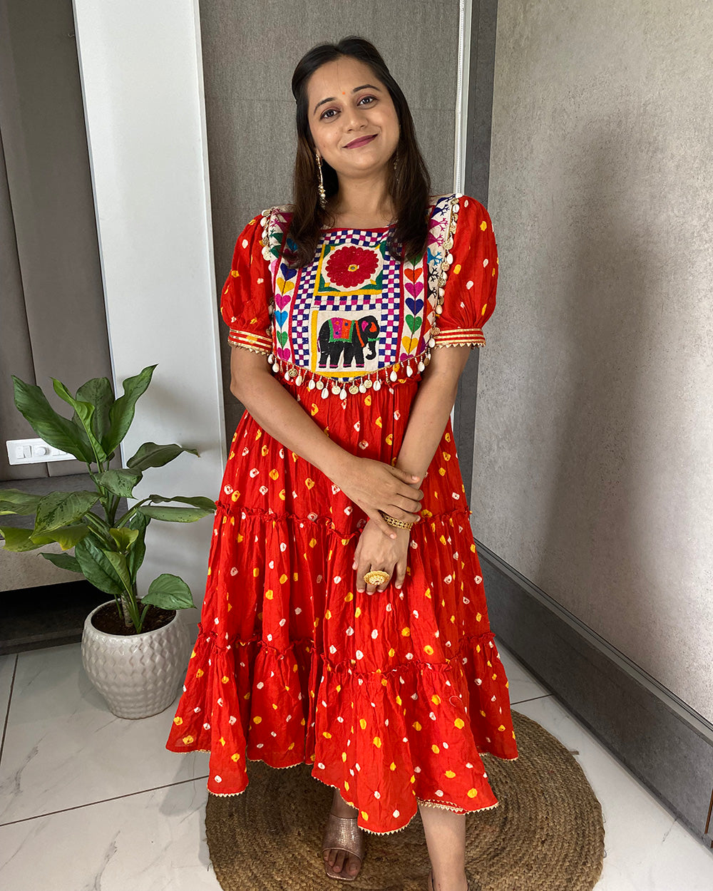 Orange Bandhej Dress