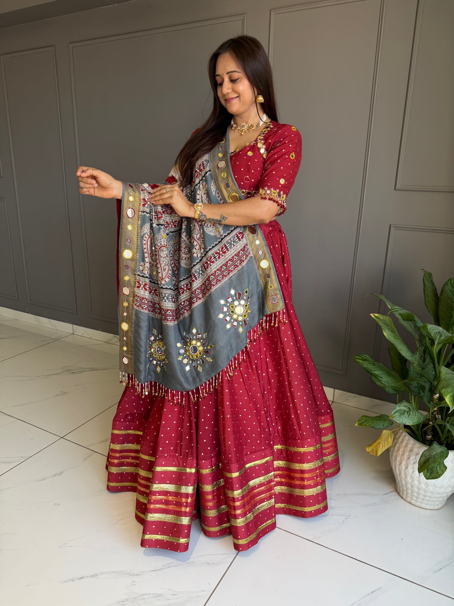 Maroon Chaniya Choli Set Kalamkari duppata