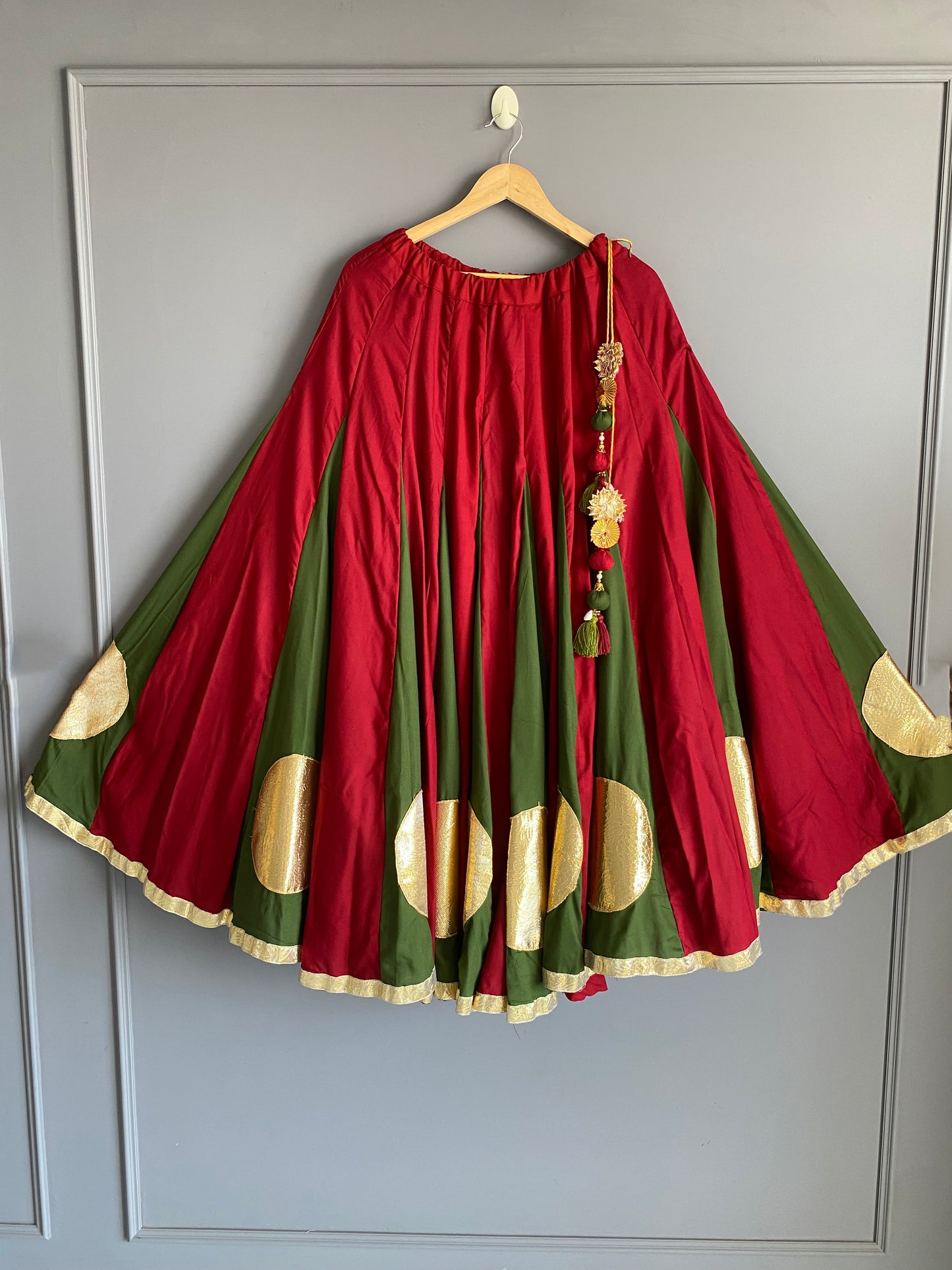 Red and Mehndi Green  Lampo Circle Ghaghra