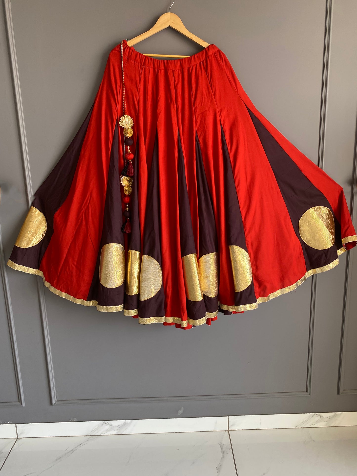 Brown And Orange Lampo Circle Ghaghra