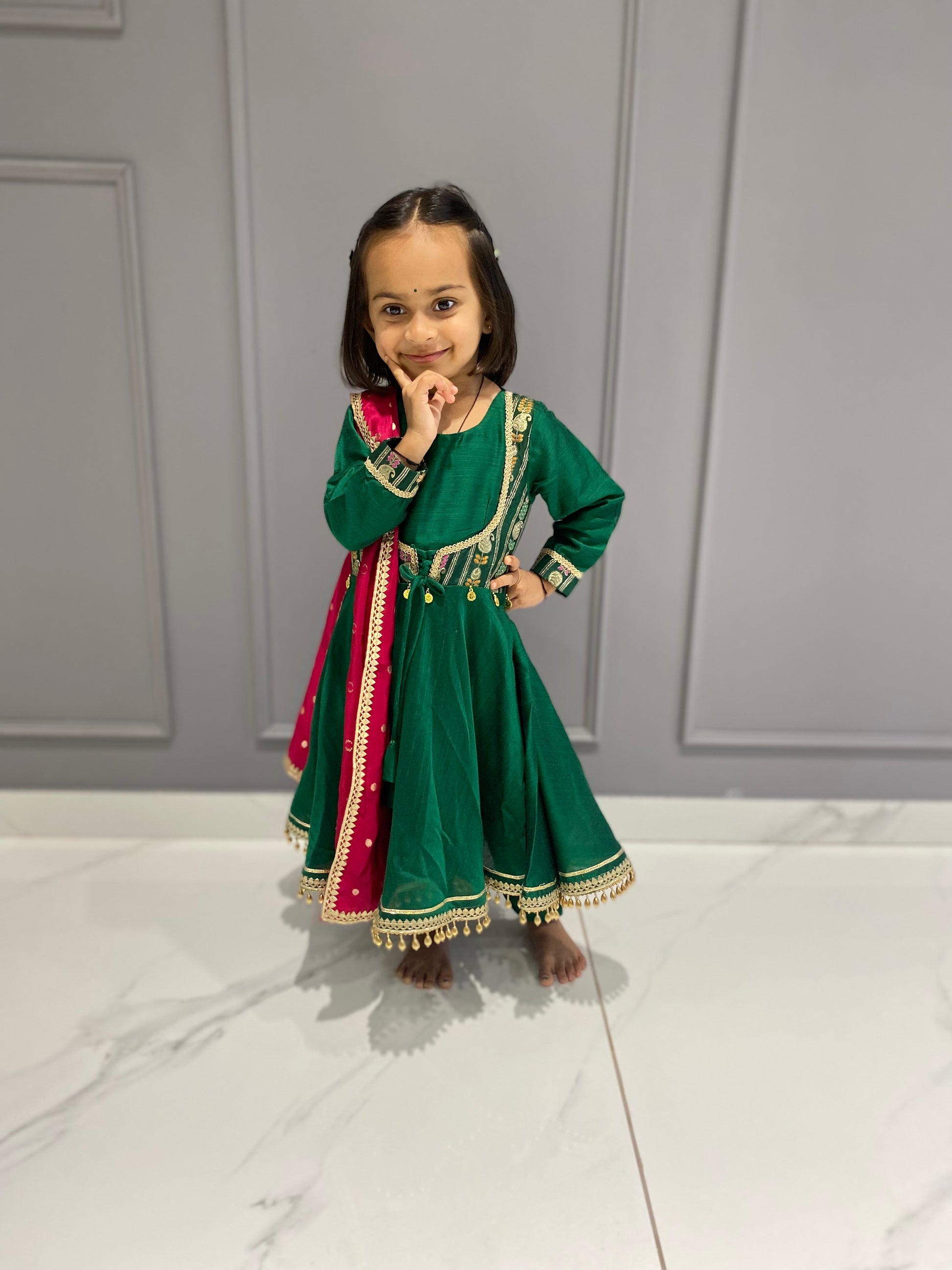Green Anarkali Suit Set Kids 6-9 Months - Main Image