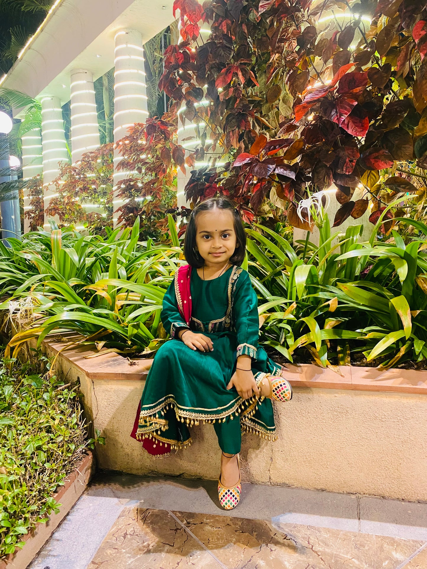 Green Anarkali Suit Set Kids