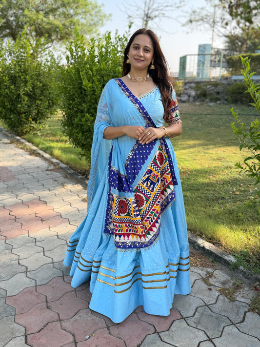 Powder Blue Gamthi Dupatta Chaniya Choli Set