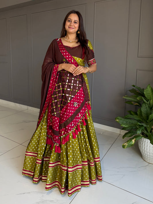 Mehndi and Brown Chaniya Choli set