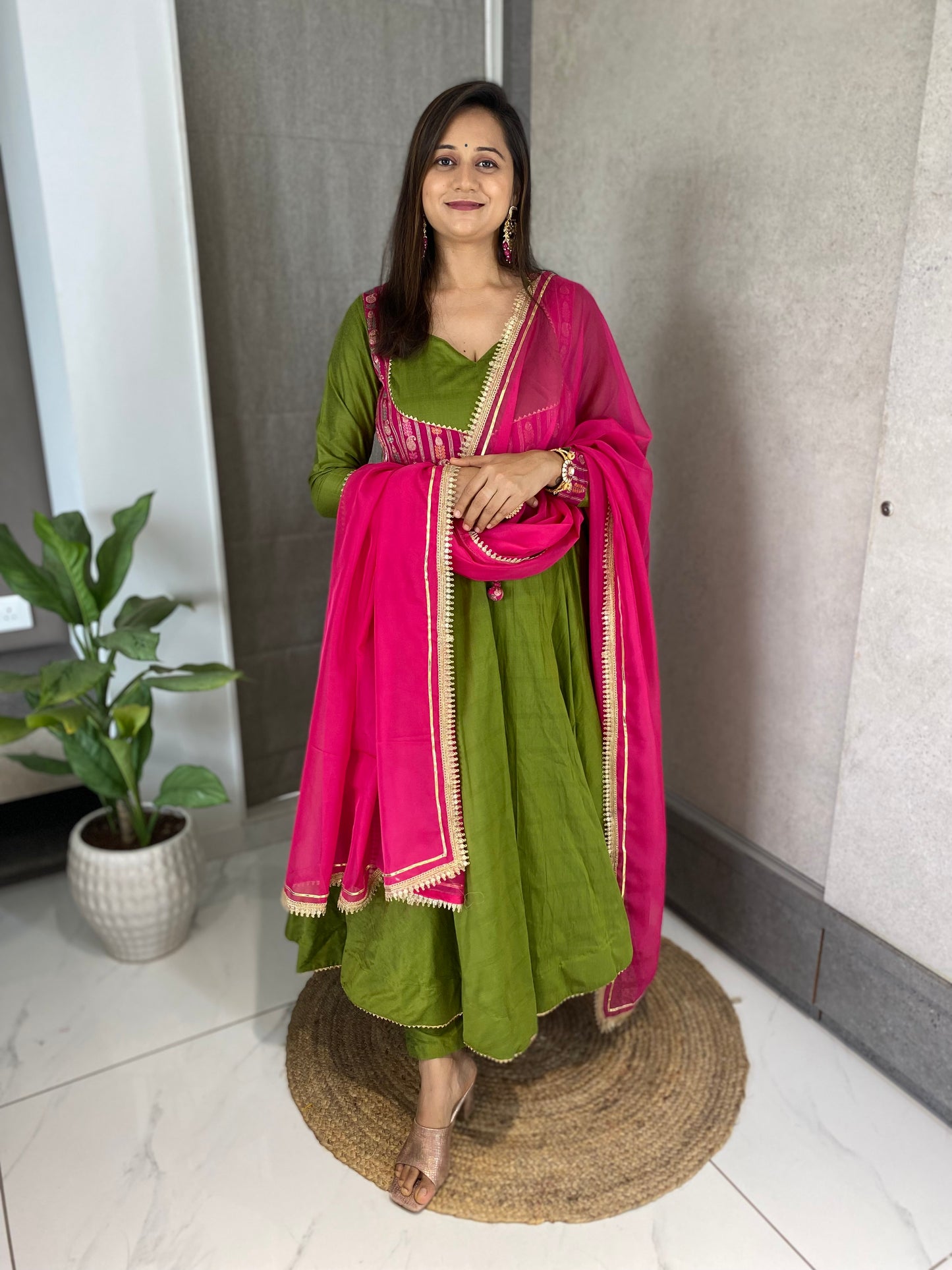 Mehndi Green Anarkali Set