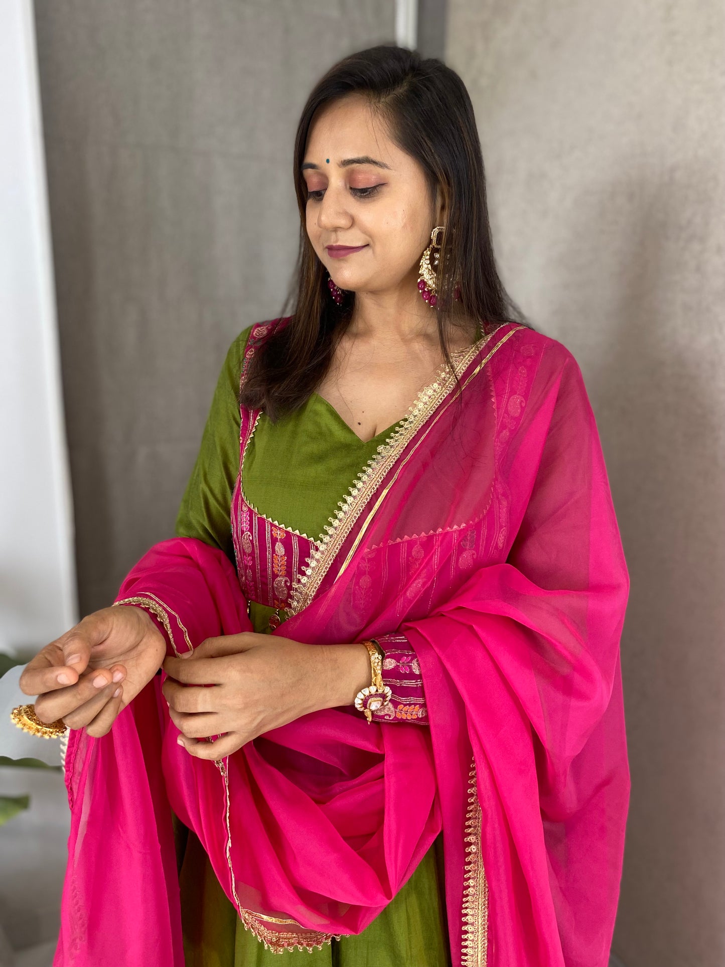 Mehndi Green Anarkali Set