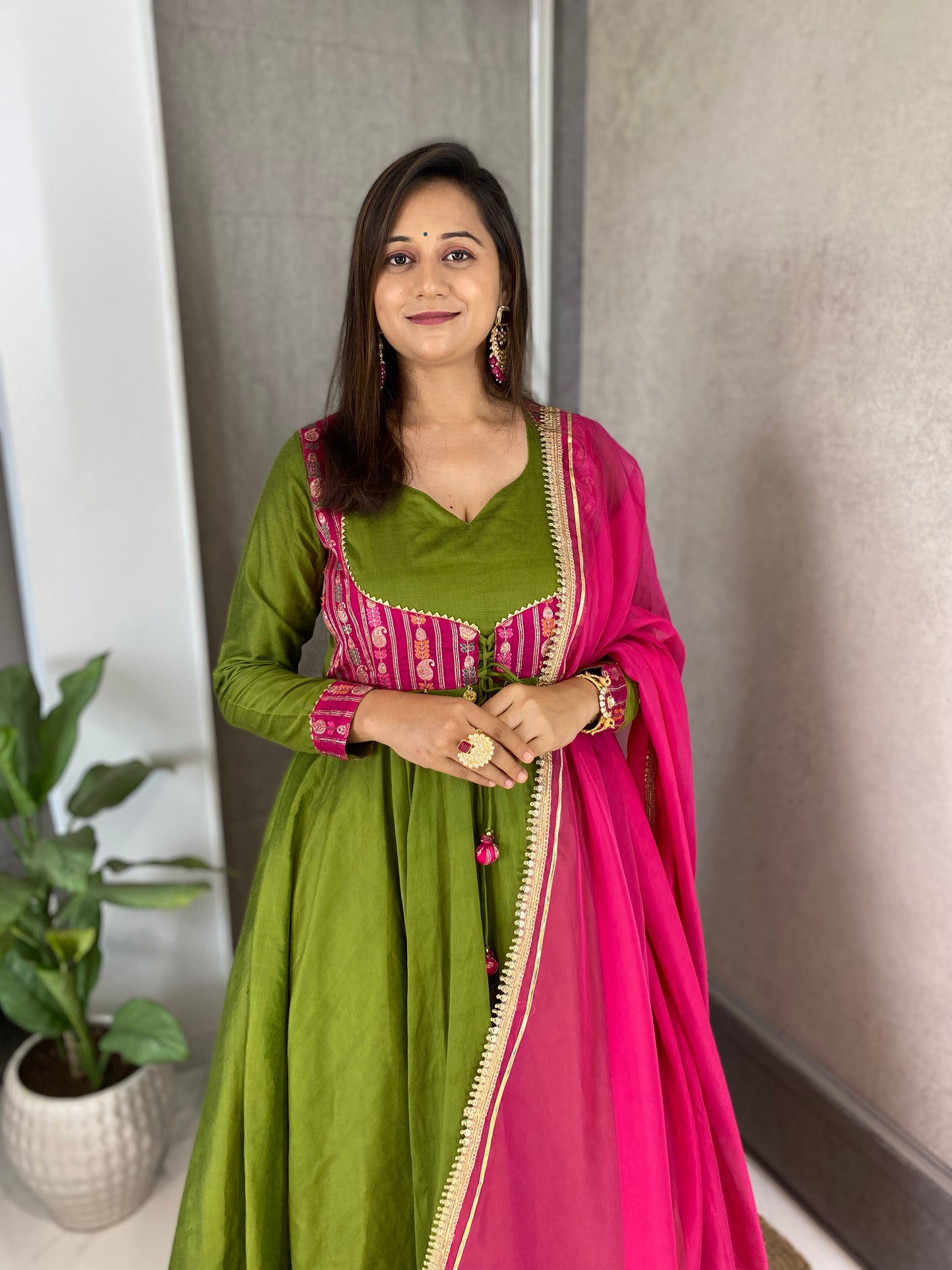 Mehndi Green Anarkali Set