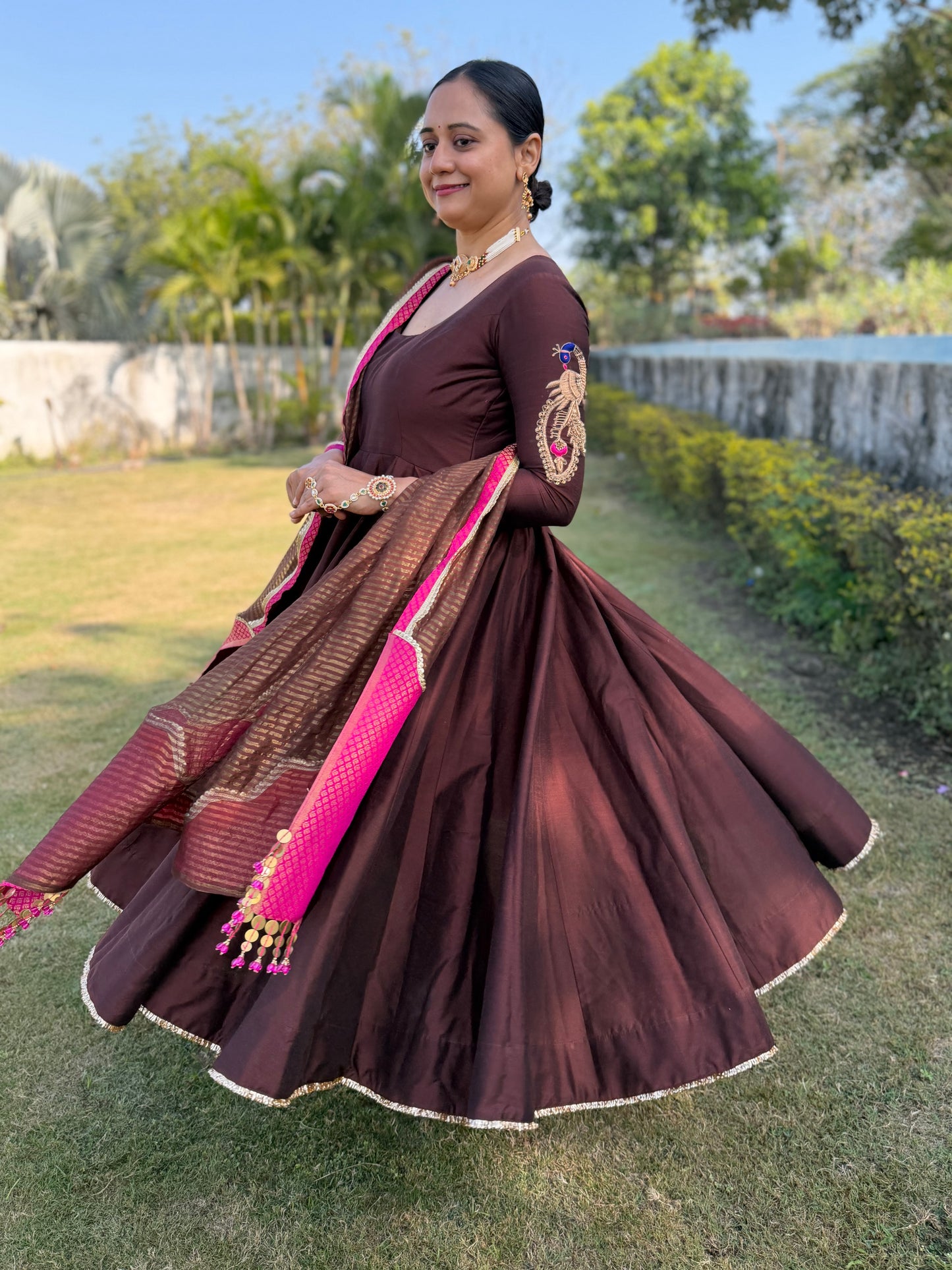 Brown Heritage Jacket Anarkali Suit Set