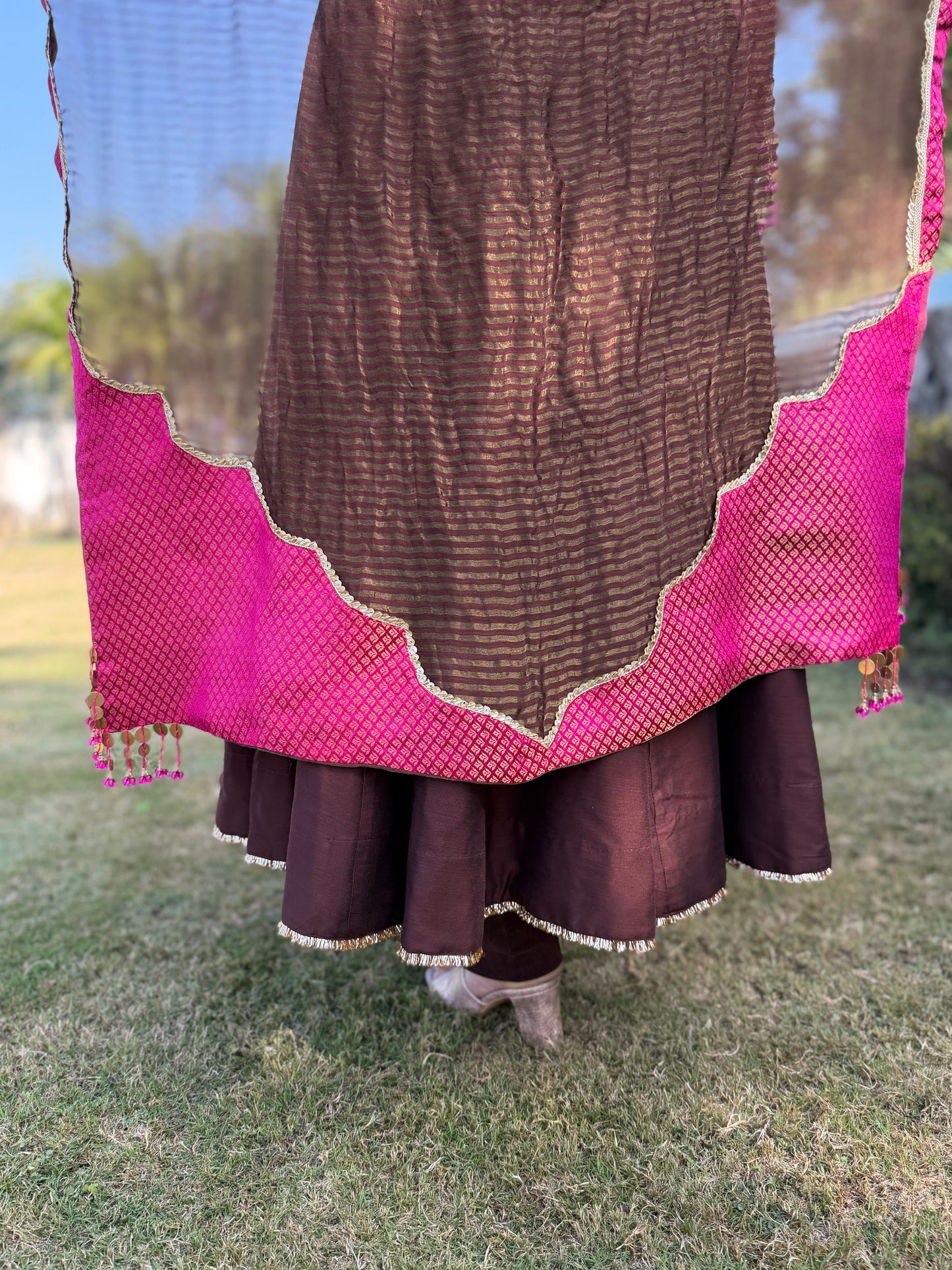 Brown Heritage Jacket Anarkali Suit Set