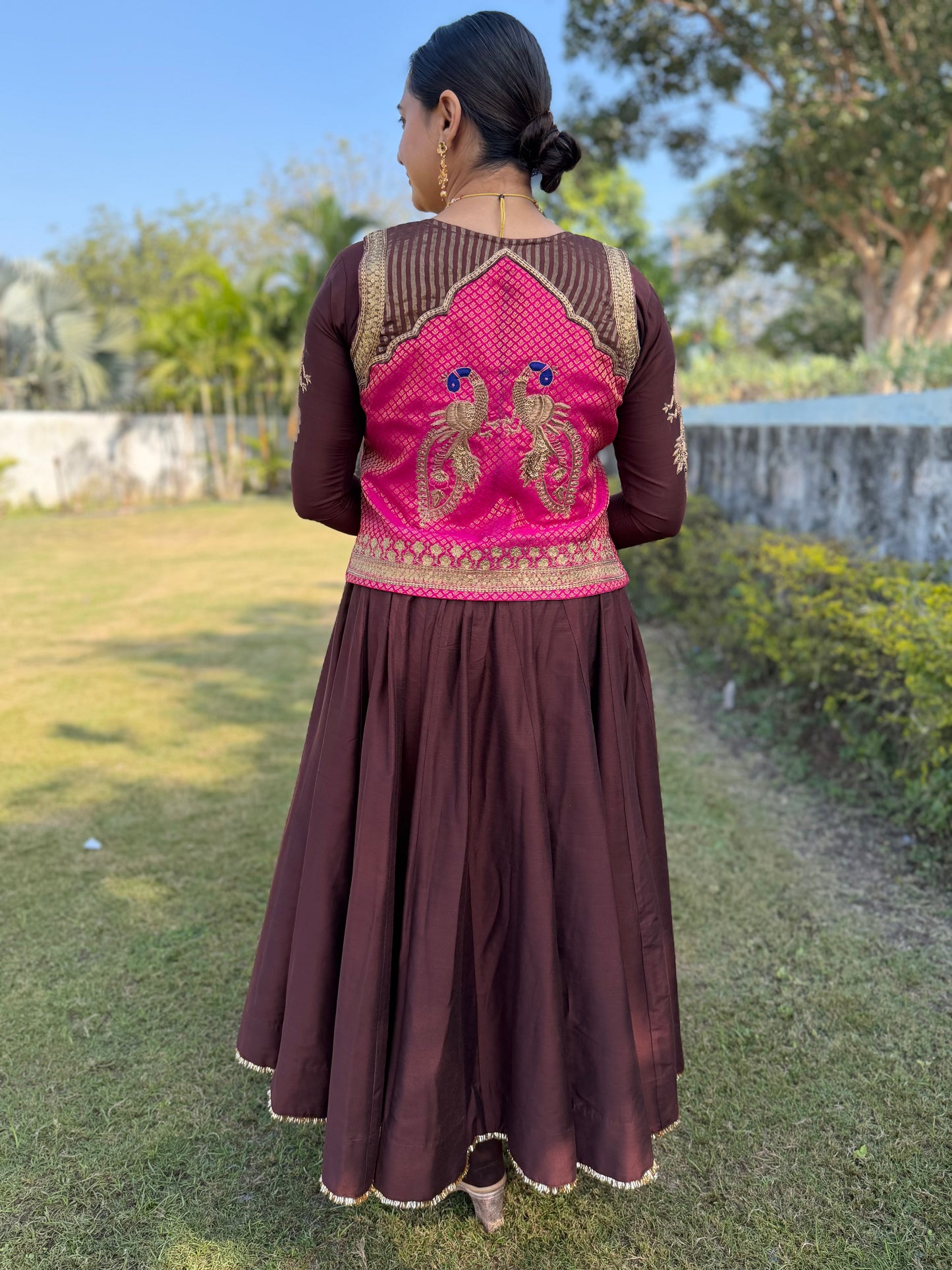 Brown Heritage Jacket Anarkali Suit Set