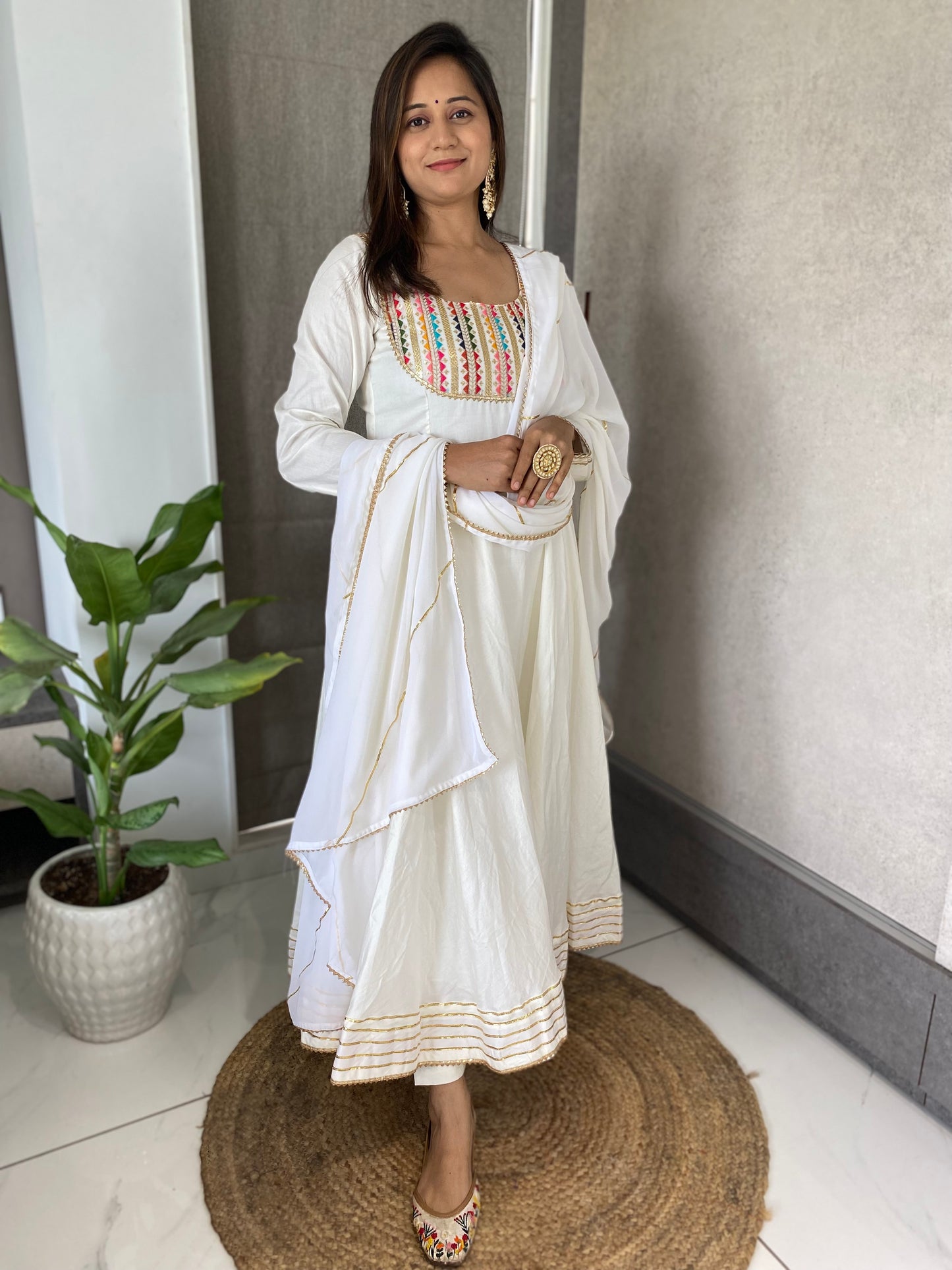 White Anarakali Set