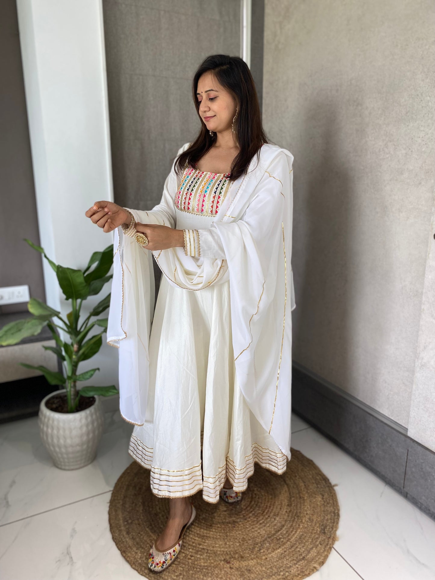White Anarakali Set