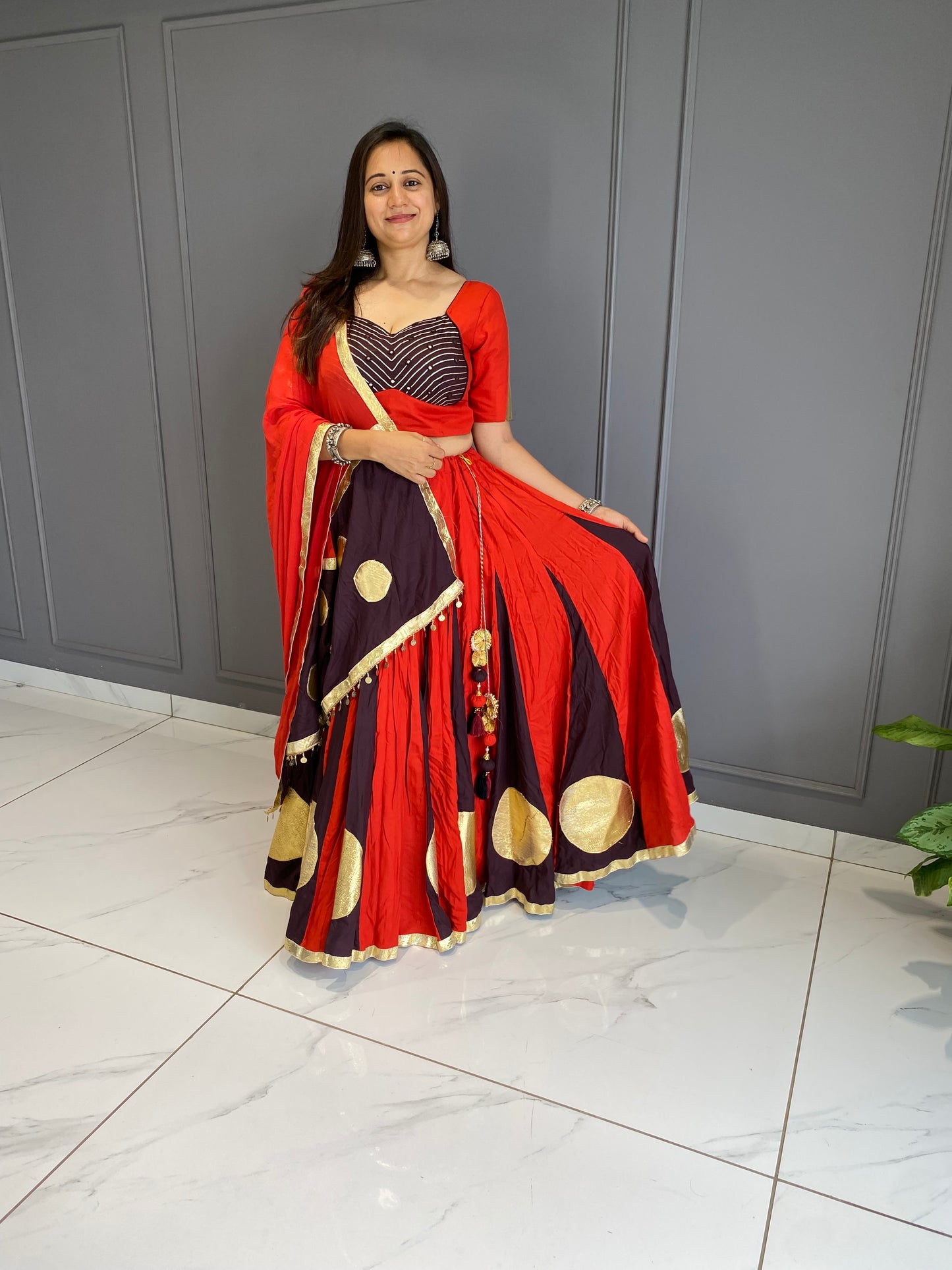 Brown & Rust Orange Lumpo  Circle Chaniya Choli