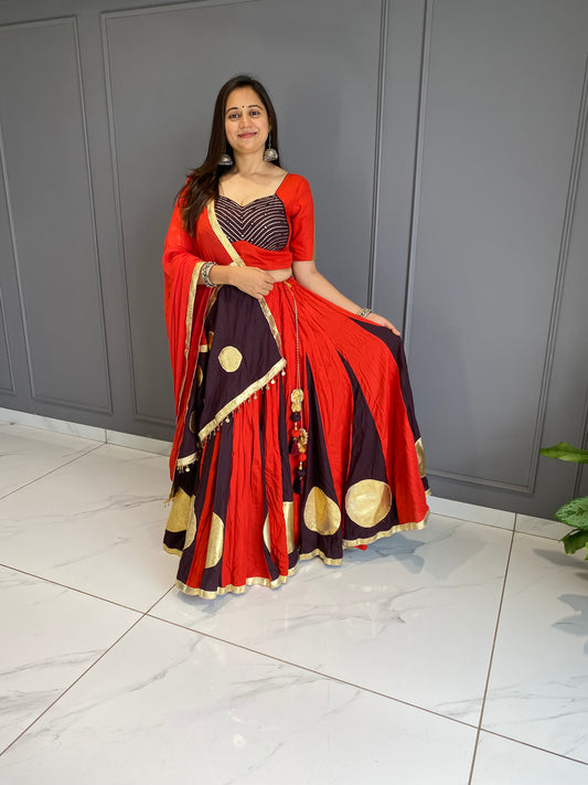 Brown & Rust Orange Lumpo  Circle Chaniya Choli