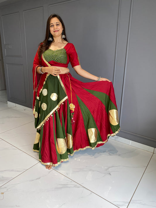 Mehandi Green & Red Lumpo Circle Chaniya Choli