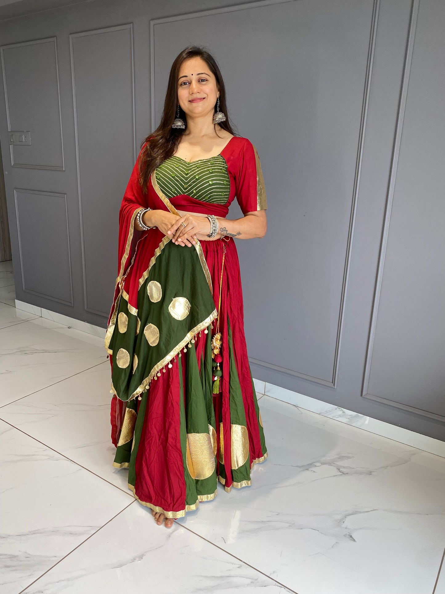 Mehandi Green & Red Lumpo Circle Chaniya Choli