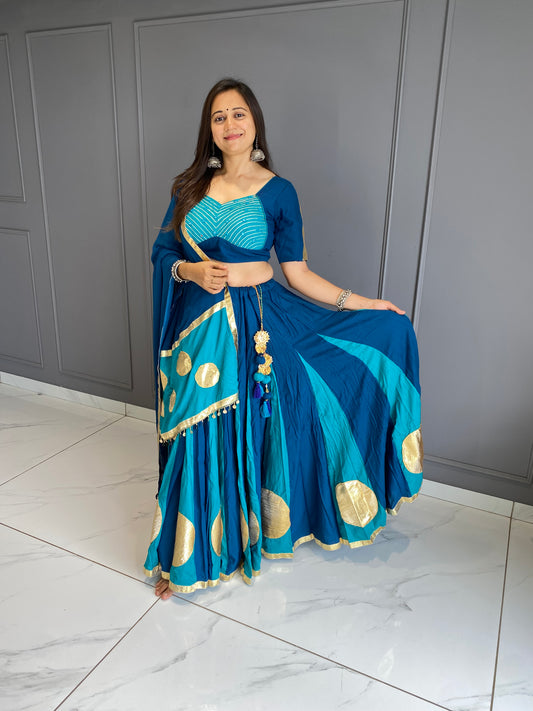 Teal Blue & Peacock Blue Lumpo Cirlce Chaniya Choli