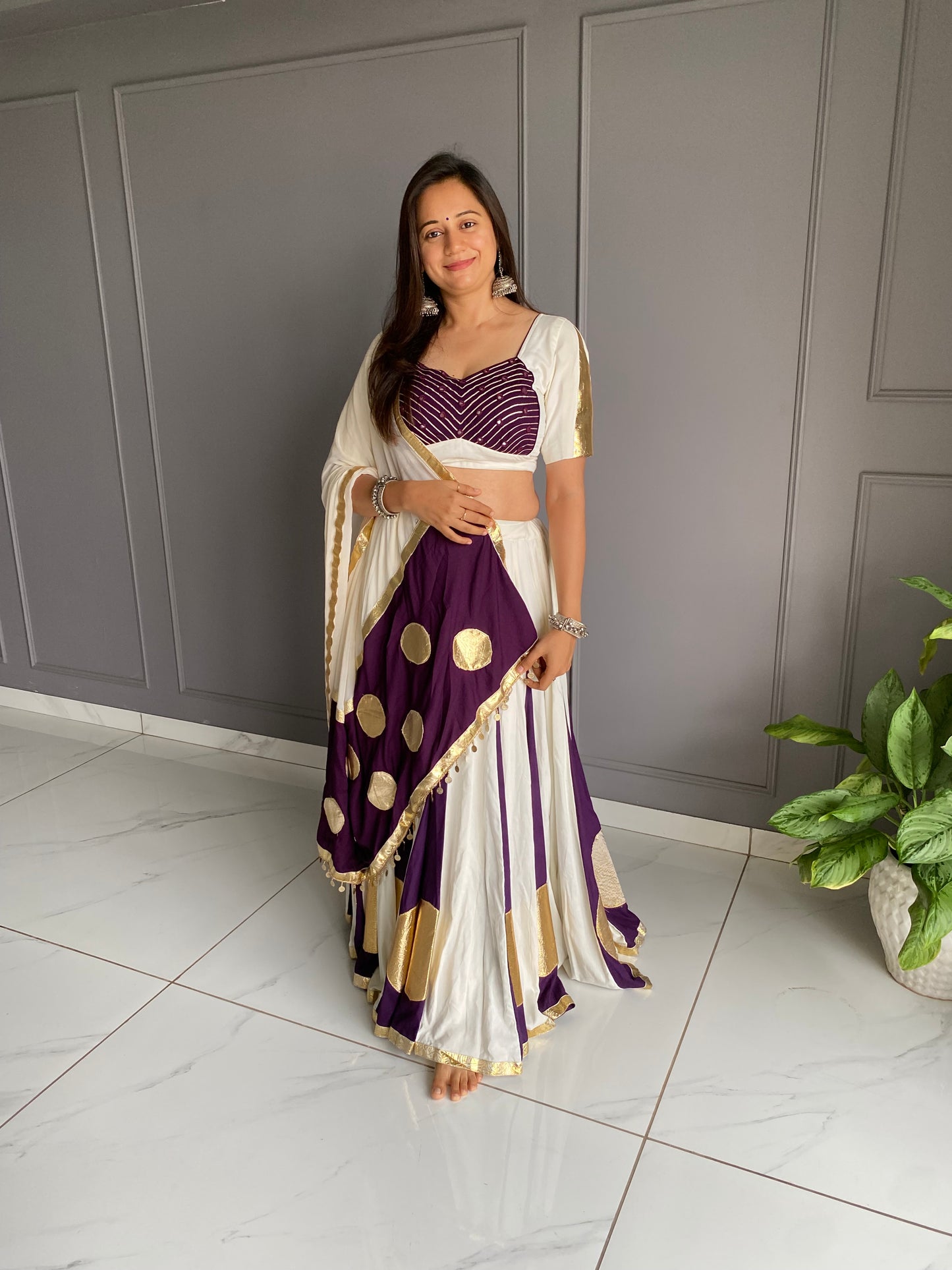 White & Purple Lumpo Circle Chaniya Choli
