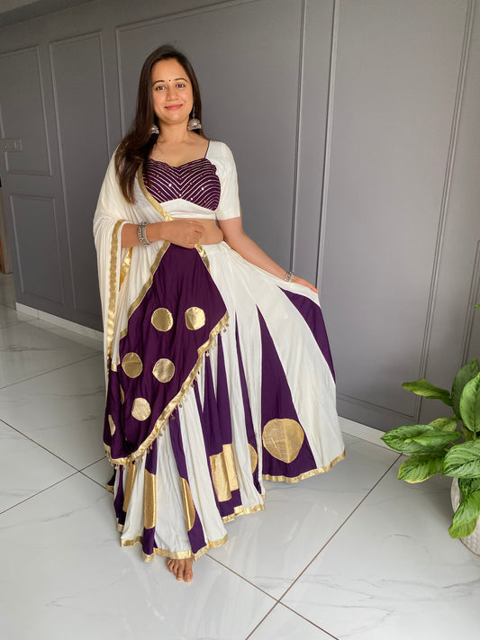 White & Purple Lumpo Circle Chaniya Choli