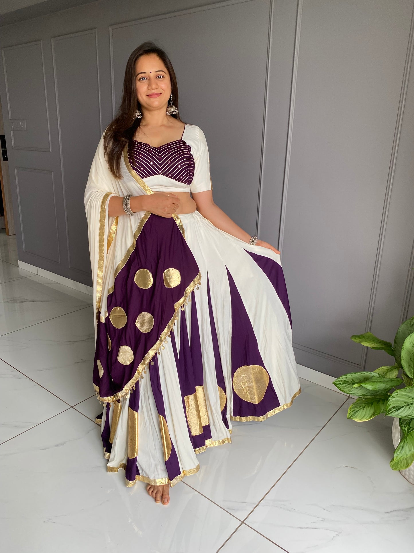 White & Purple Lumpo Circle Chaniya Choli