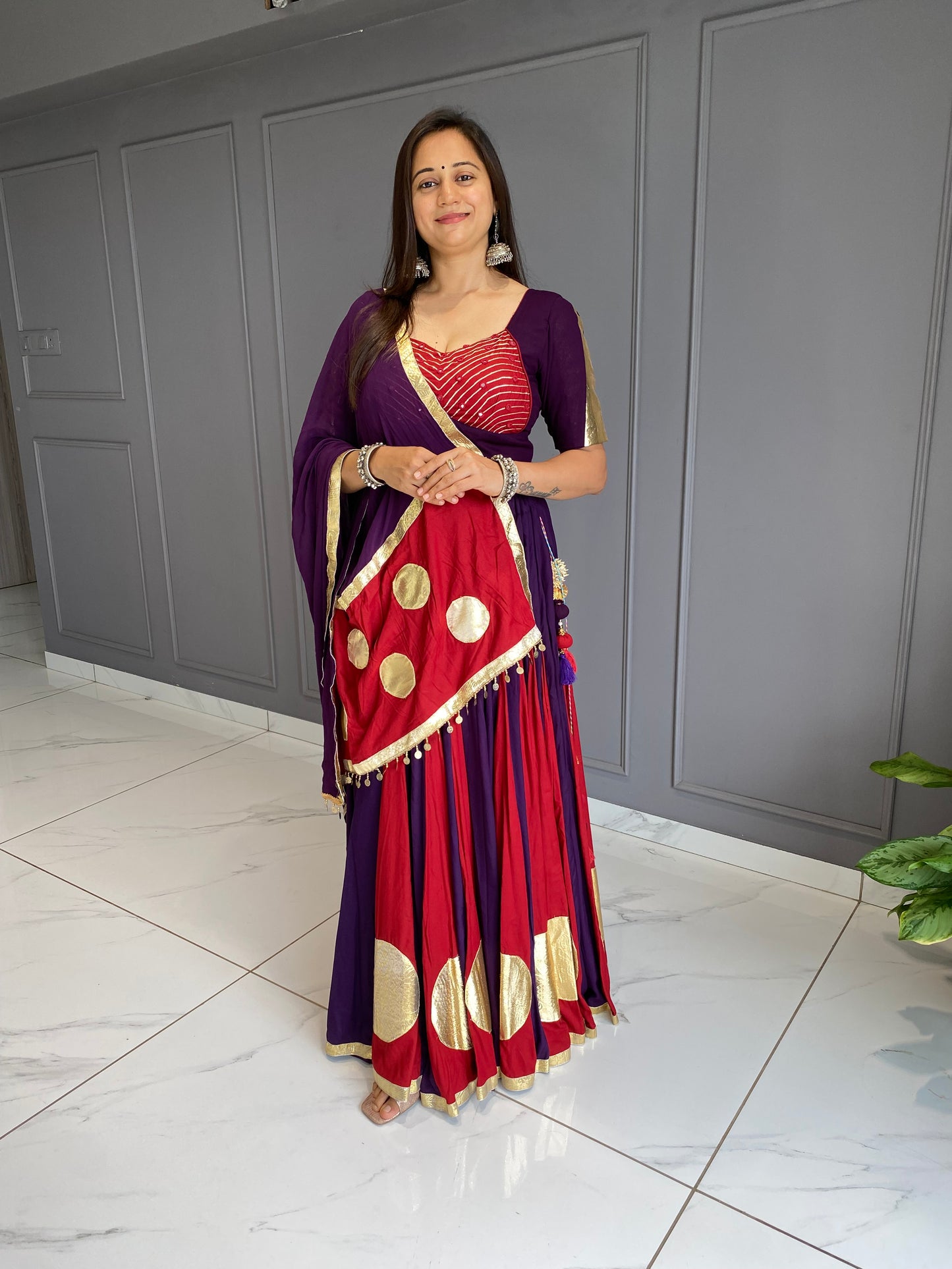 Purple & Red Lumpo Circle Chaniya Choli
