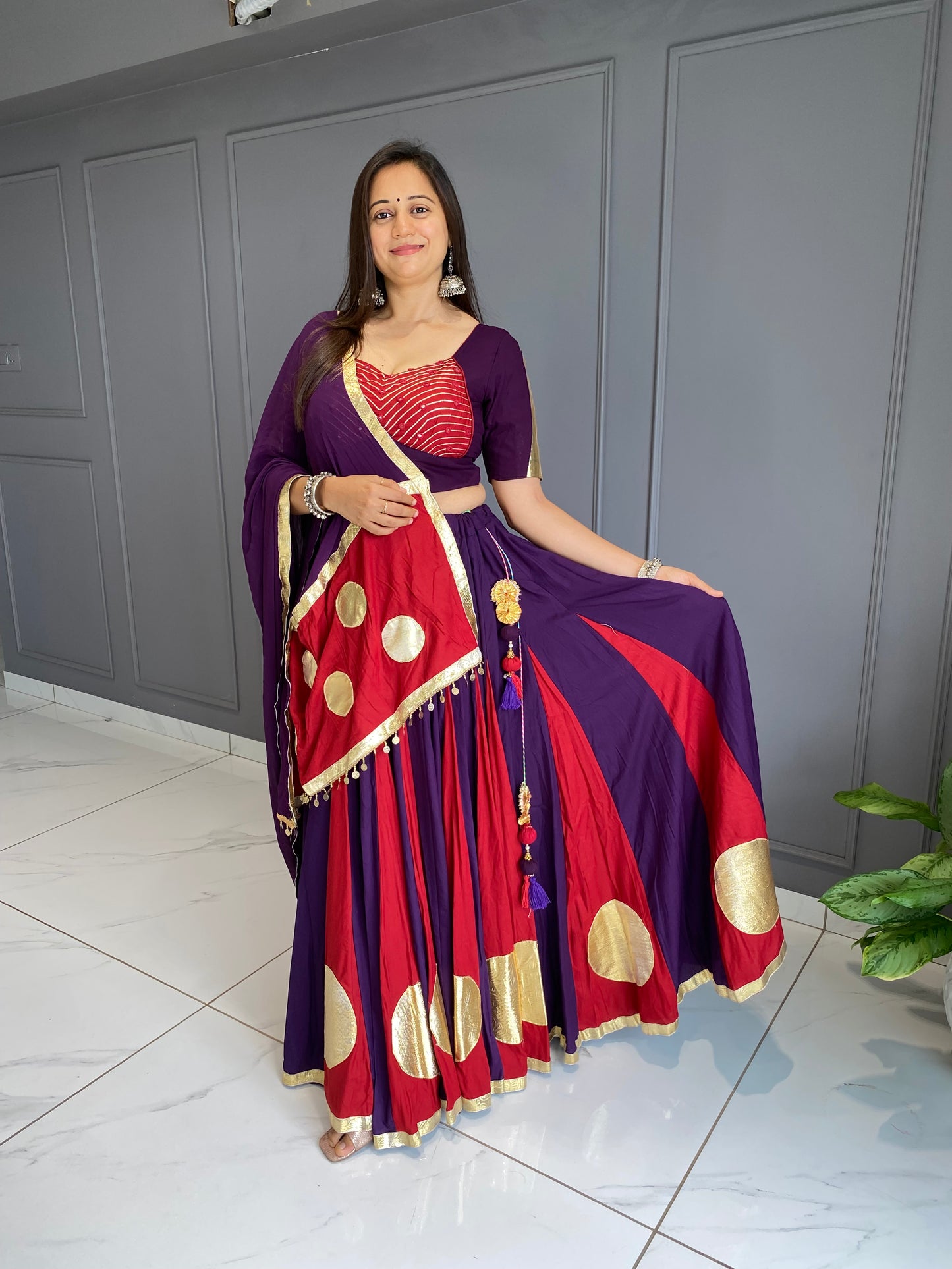 Purple & Red Lumpo Circle Chaniya Choli