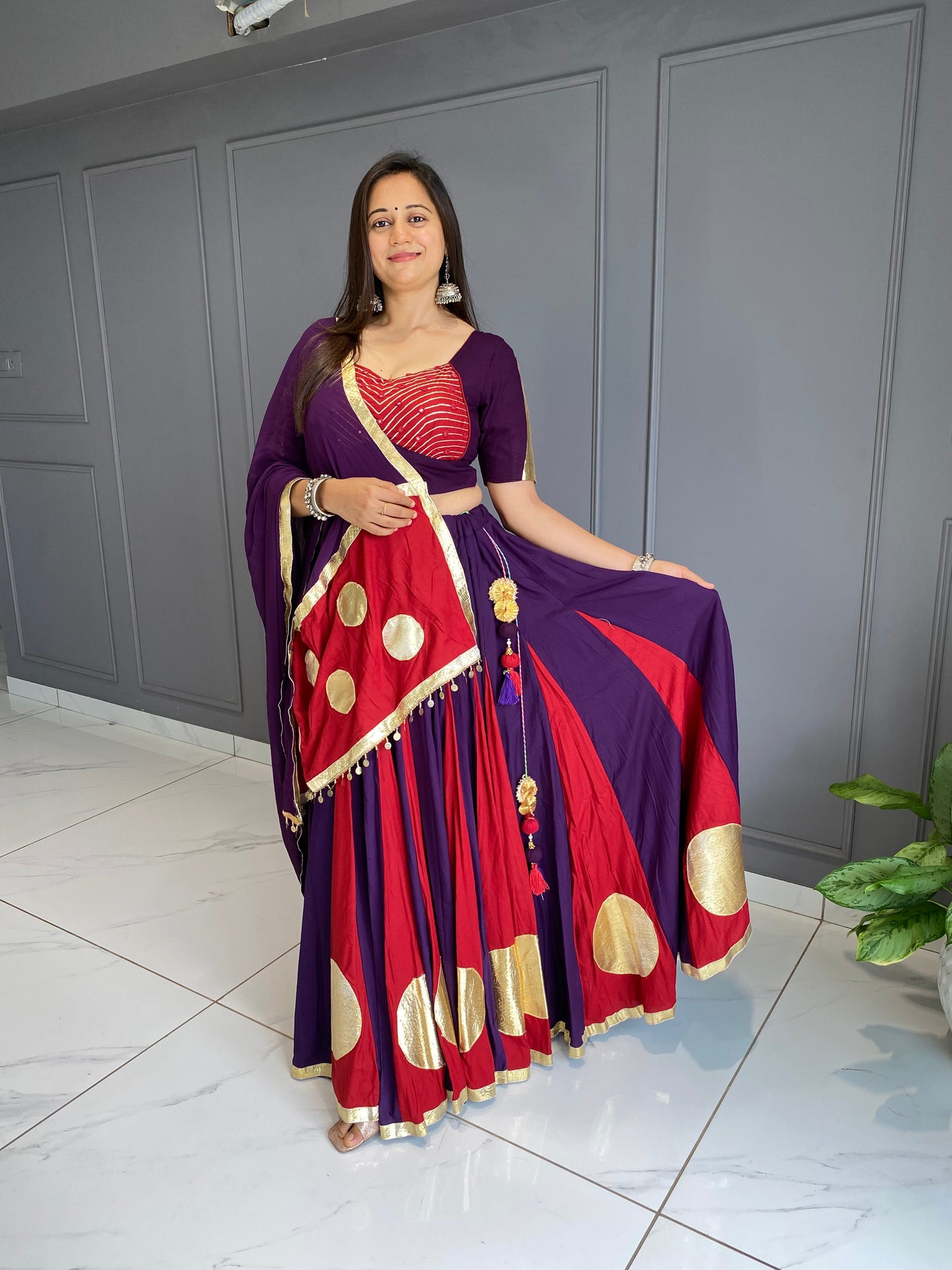 Purple & Red Lumpo Circle Chaniya Choli