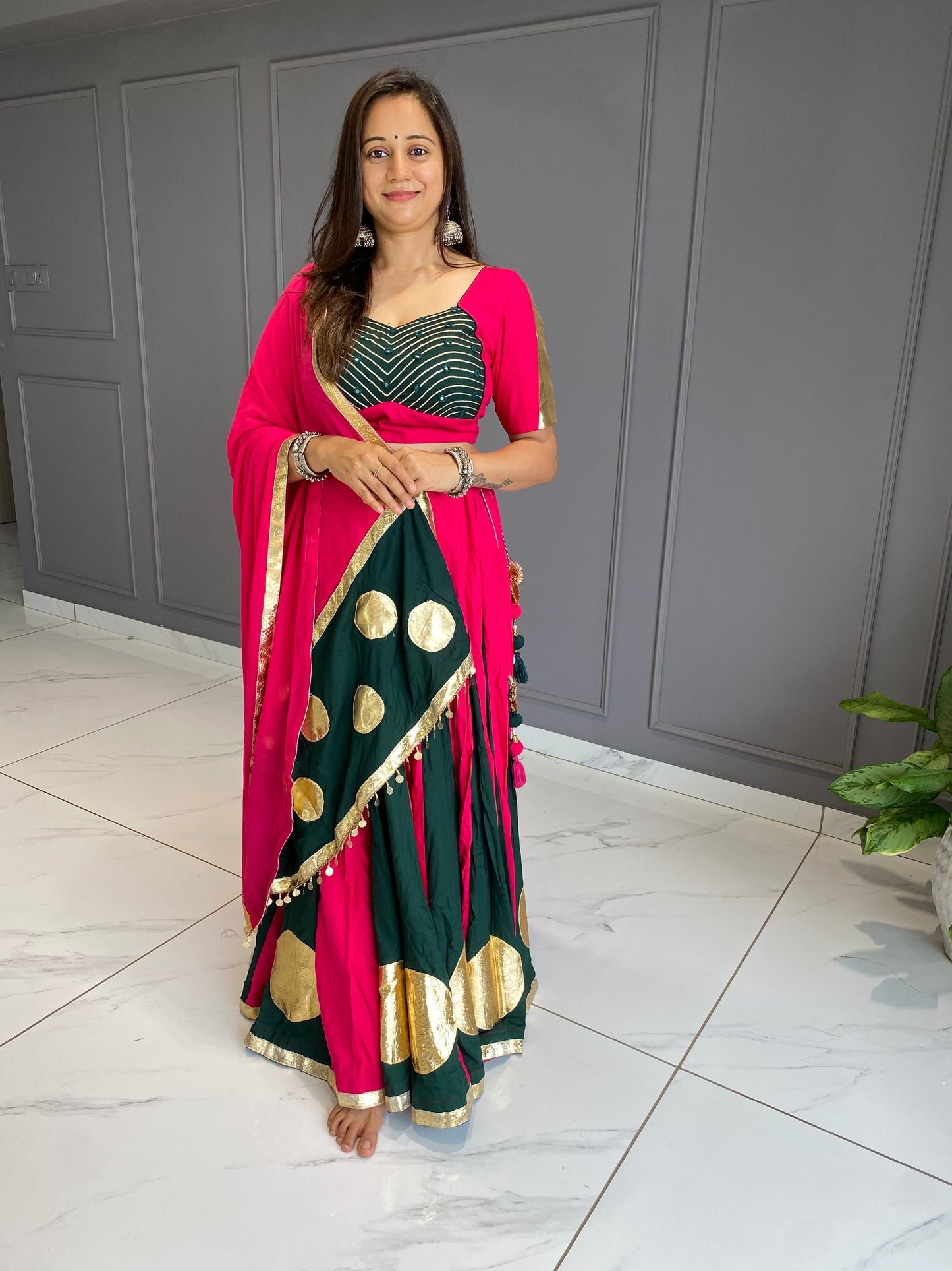 Pink & Green Lumpo Circle Chaniya Choli