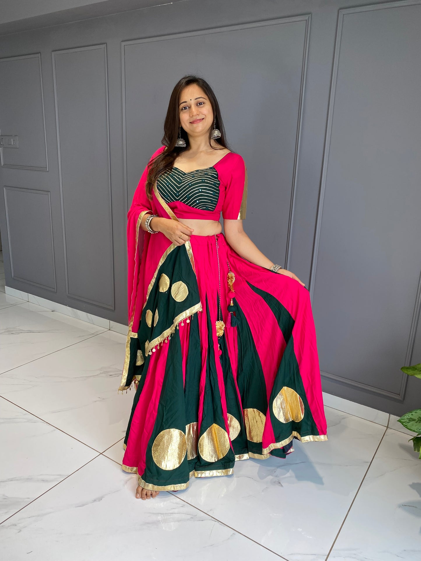 Pink & Green Lumpo Circle Chaniya Choli