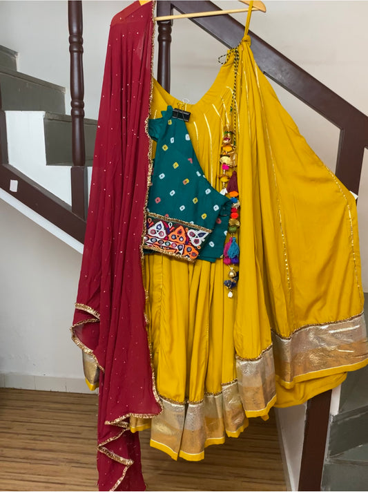 Gamthi Yellow Red Green Chaniya Choli