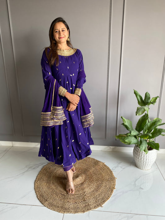 Purple Cotton Anarkali Suit Set