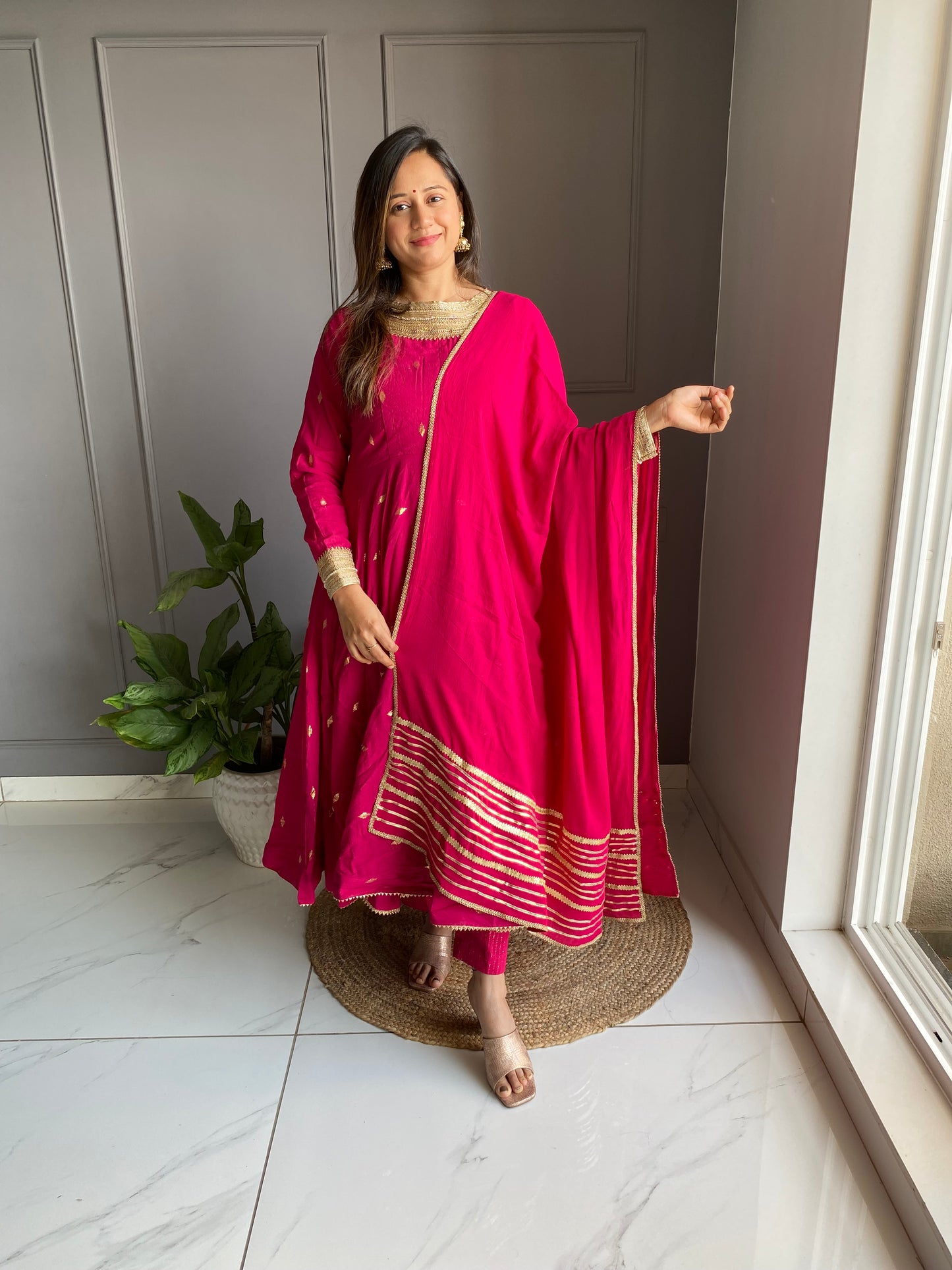 Pink Cotton Anarkali Suit Set