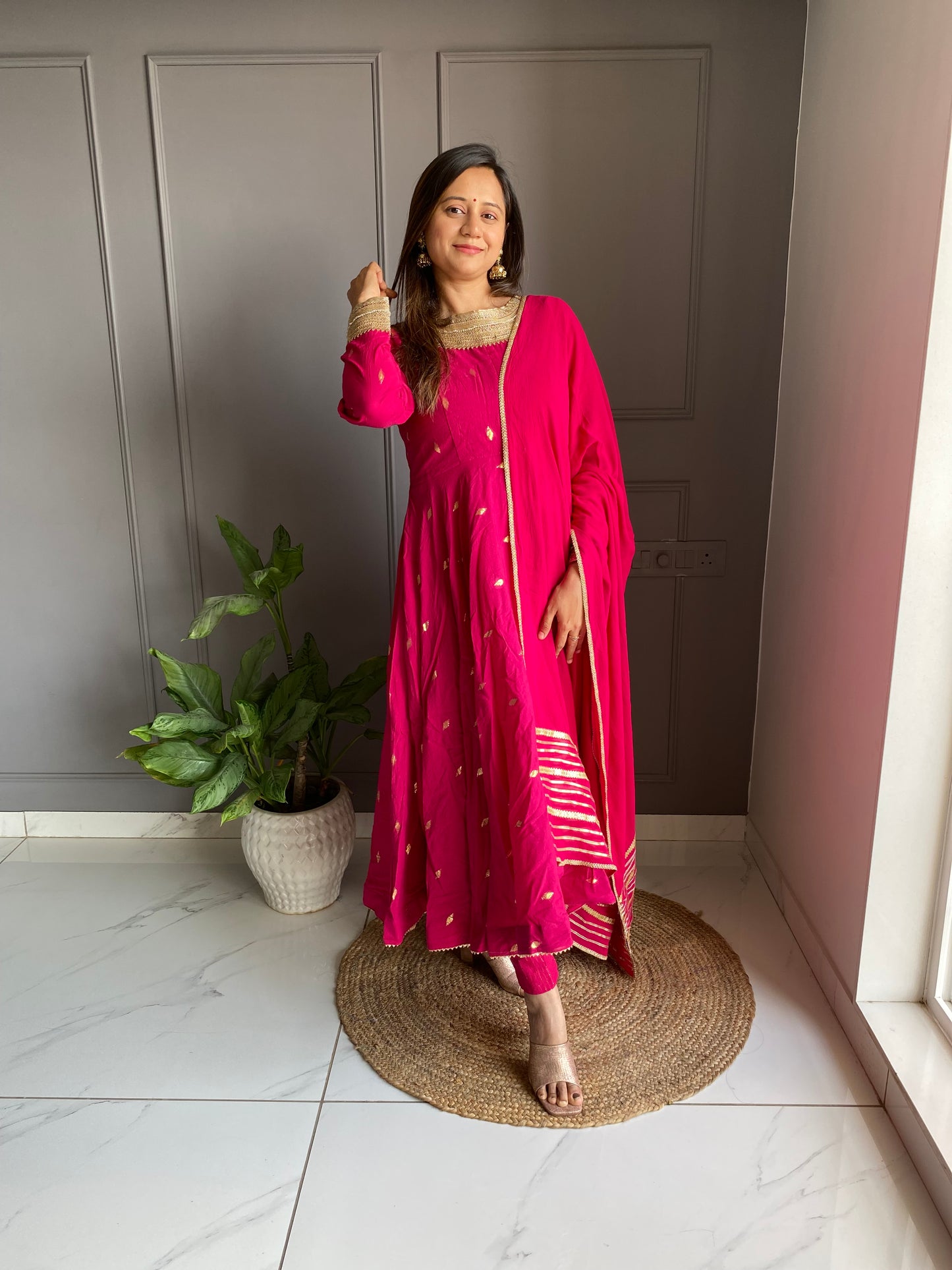 Pink Cotton Anarkali Suit Set