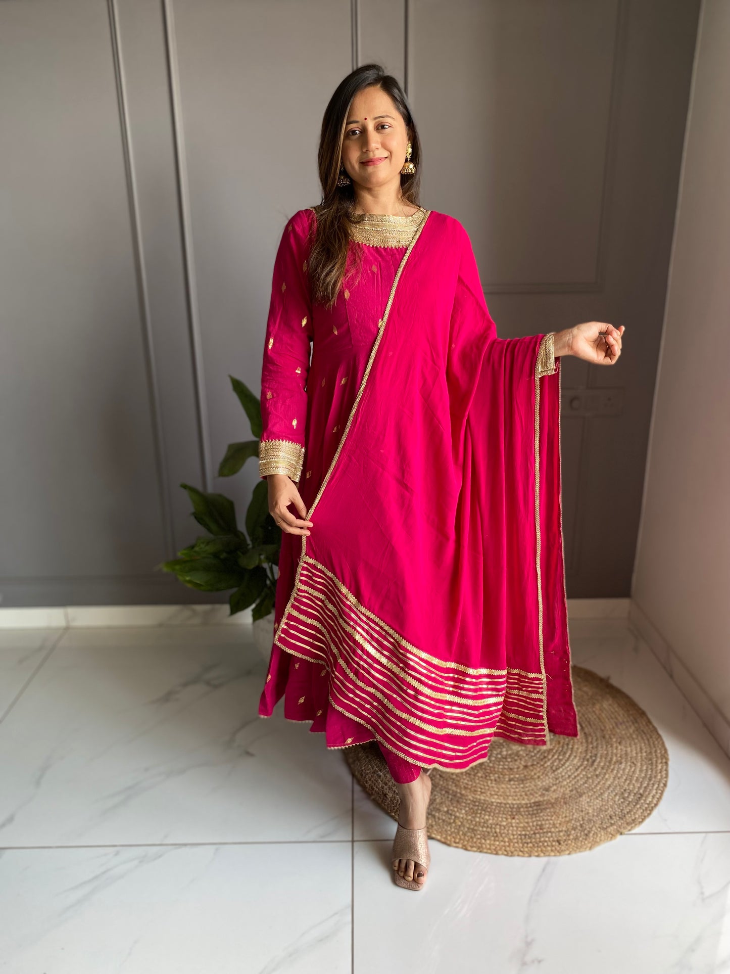 Pink Cotton Anarkali Suit Set